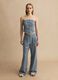 Slim-fit white and blue checked linen-blend corset_1