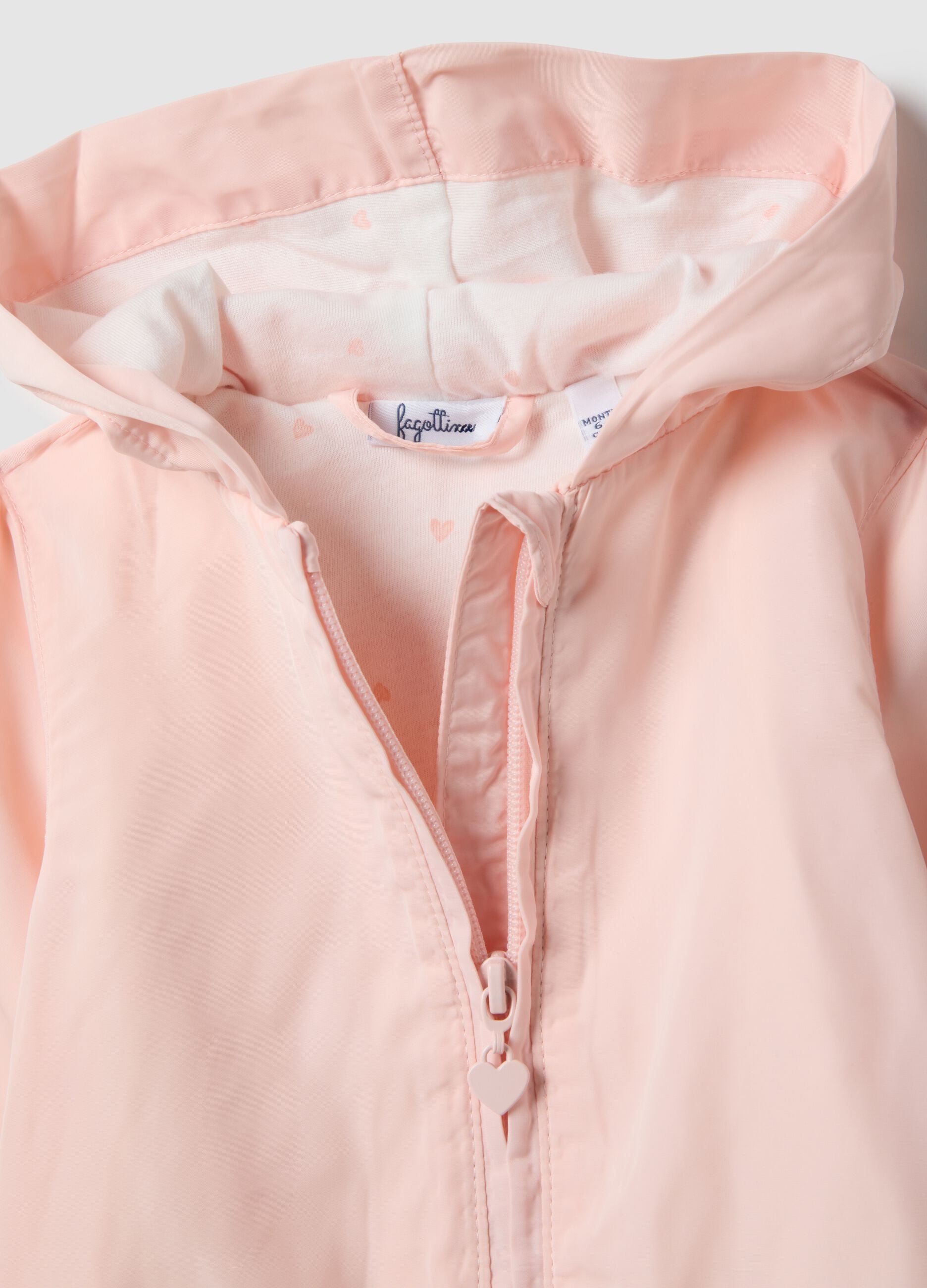 Pink waterproof regular fit jacket with hood for baby girl