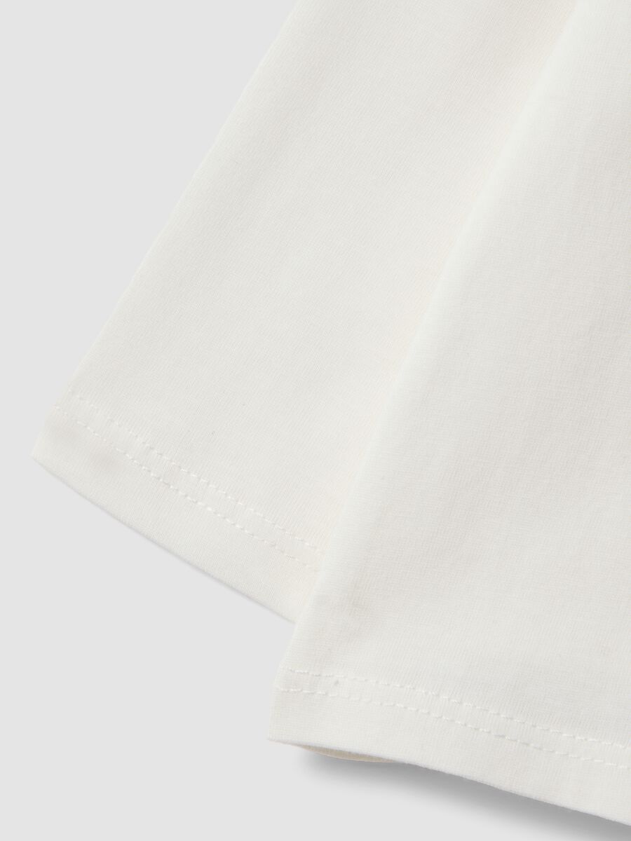 White pure organic cotton T-shirt with teddy bear print for baby girl_3