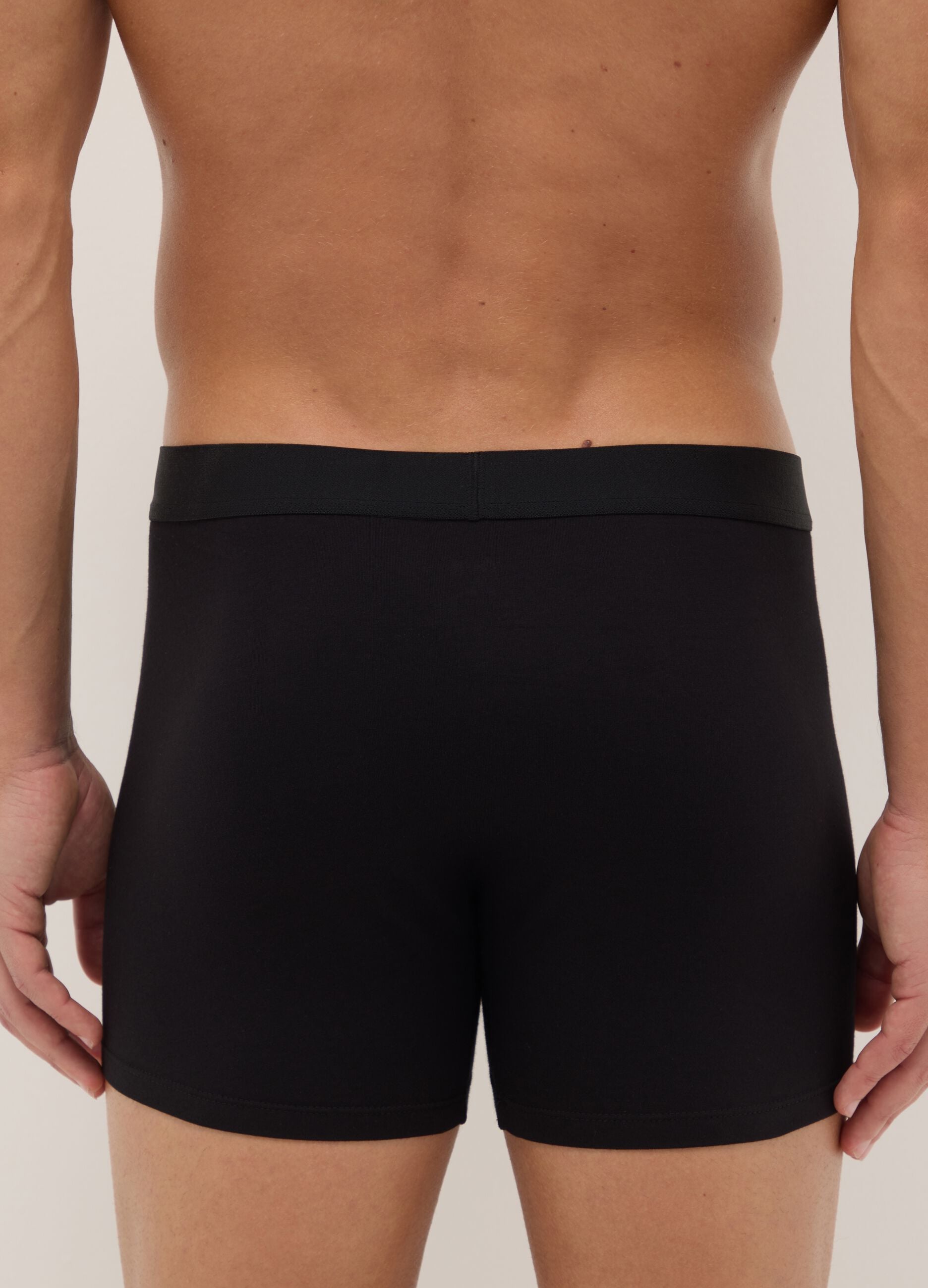 Pack of 3 black mid-length boxer briefs in stretch organic cotton, regular fit