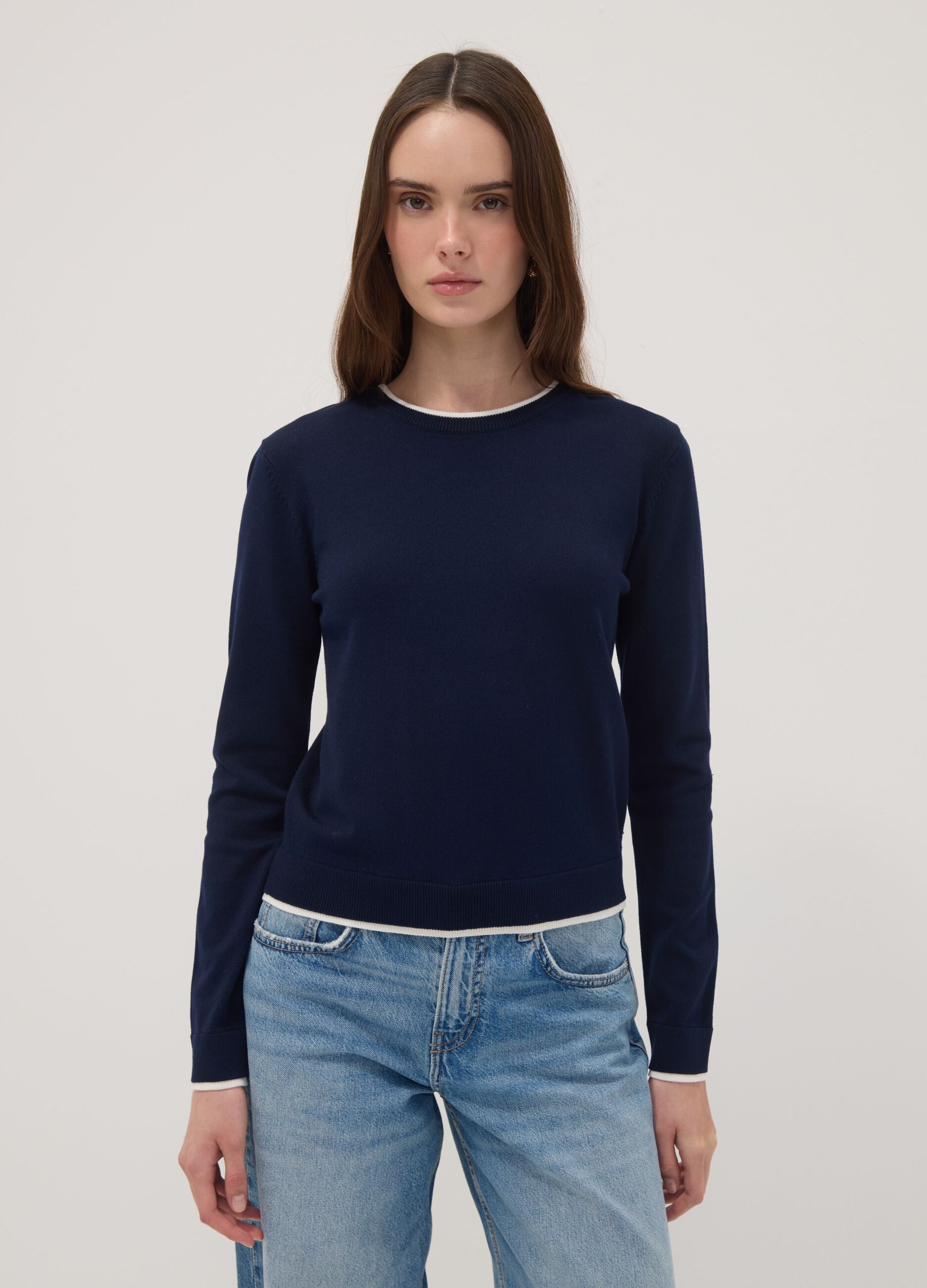Blue crew-neck jumper in viscose blend