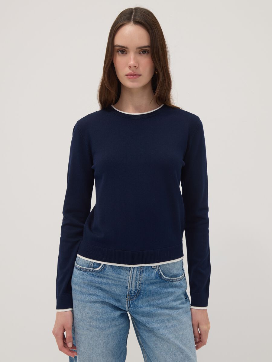 Blue crew-neck jumper in viscose blend_0