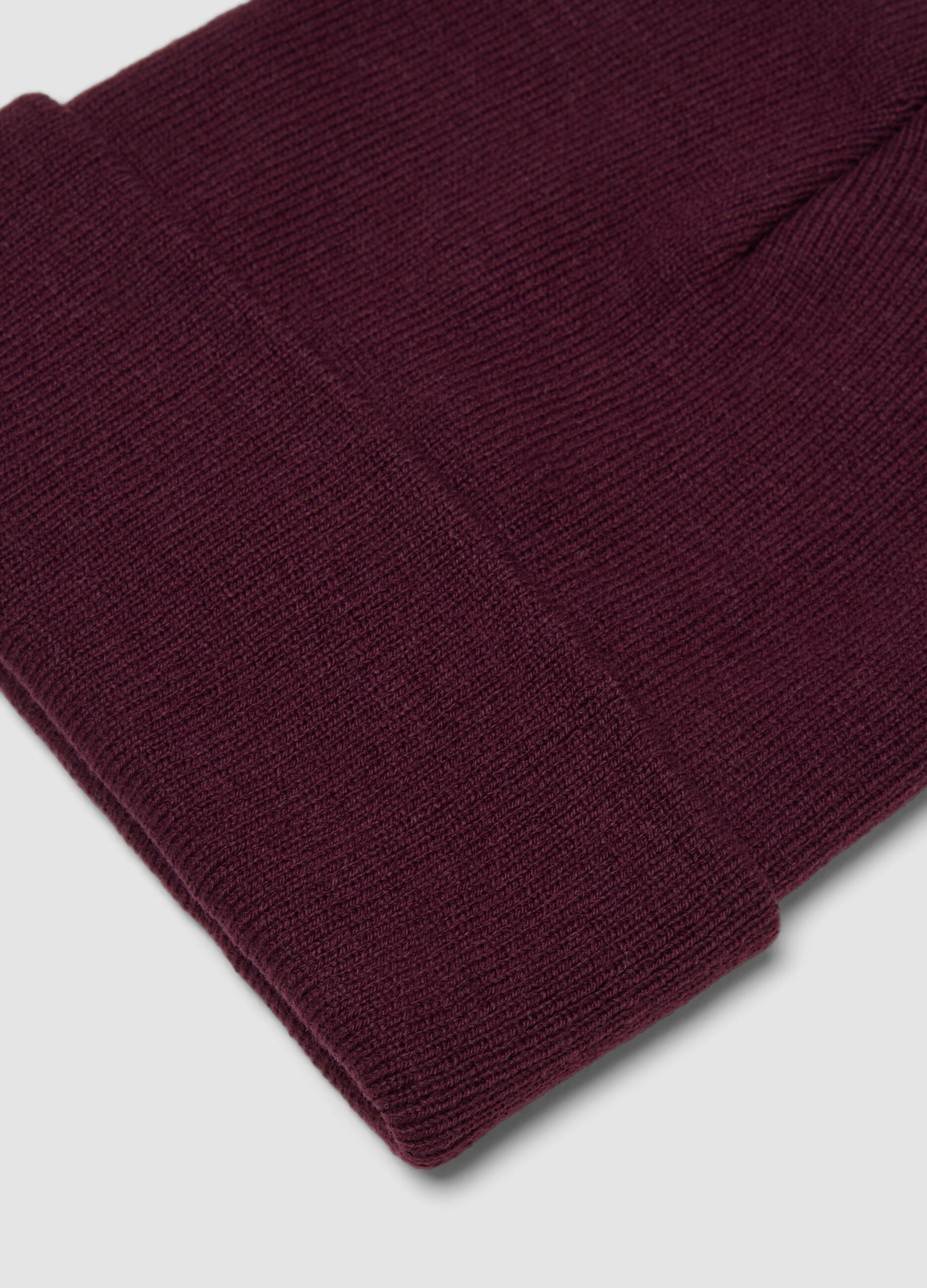 Red jersey knit beanie with turn-up cuff
