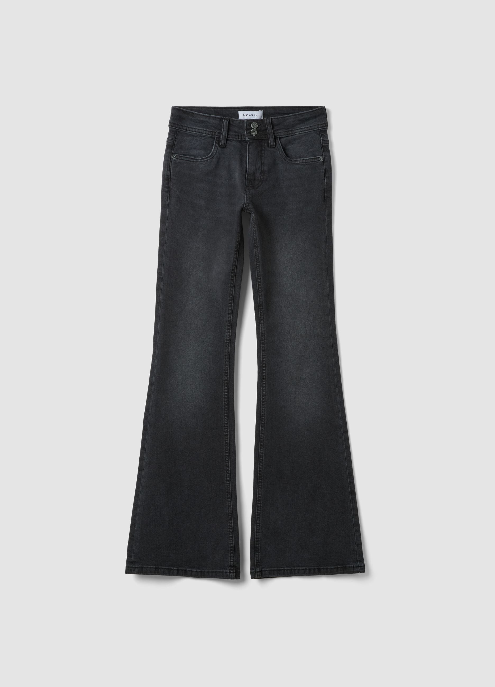 Black stretch-cotton flare jeans