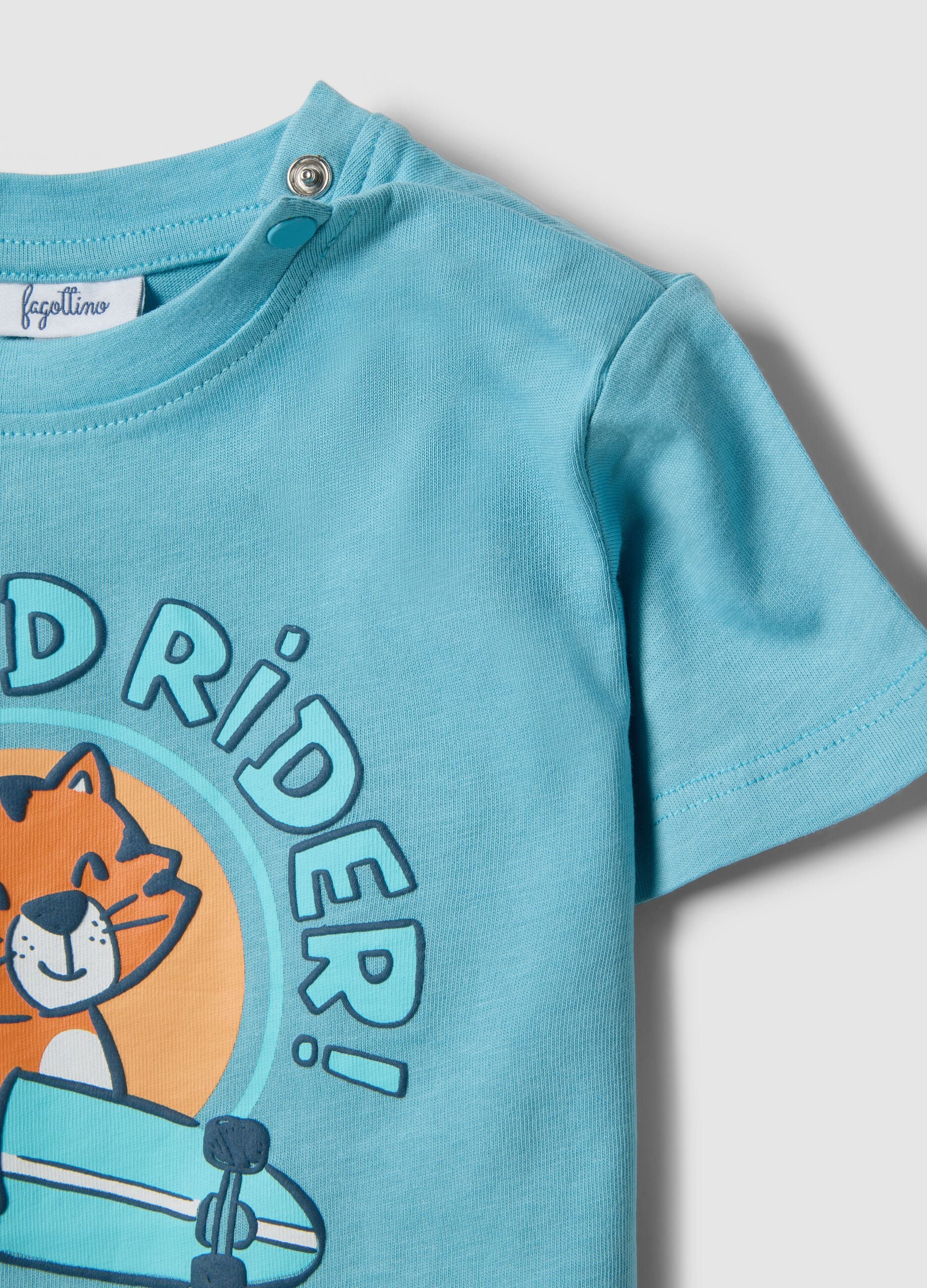 Boys' Regular Fit Sky Blue Pure Cotton T-shirt with Riding Tiger