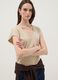 Beige pure cotton V-neck T-shirt_0