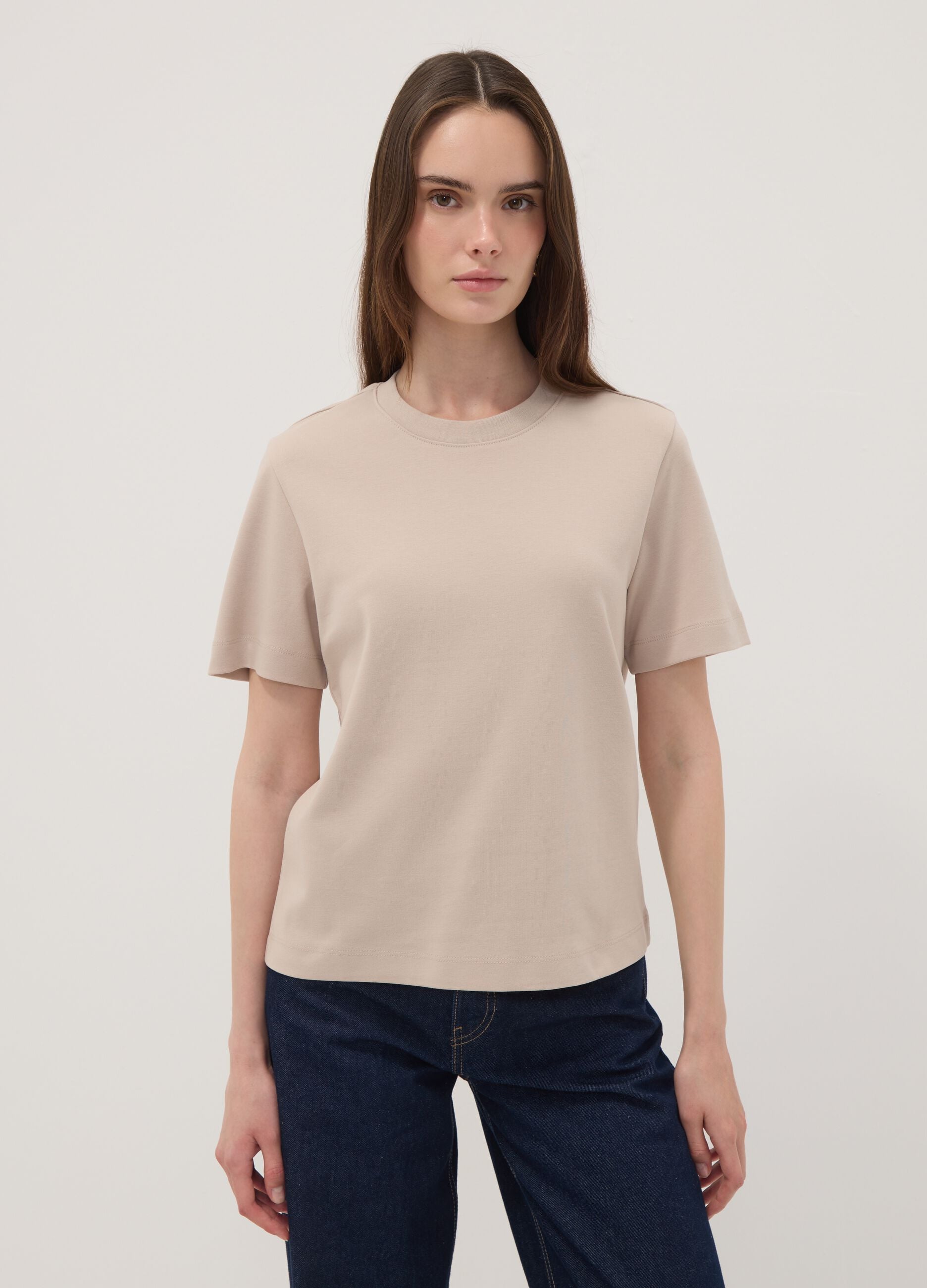 The Iconic Tee relaxed fit beige pure cotton short-sleeve T-shirt