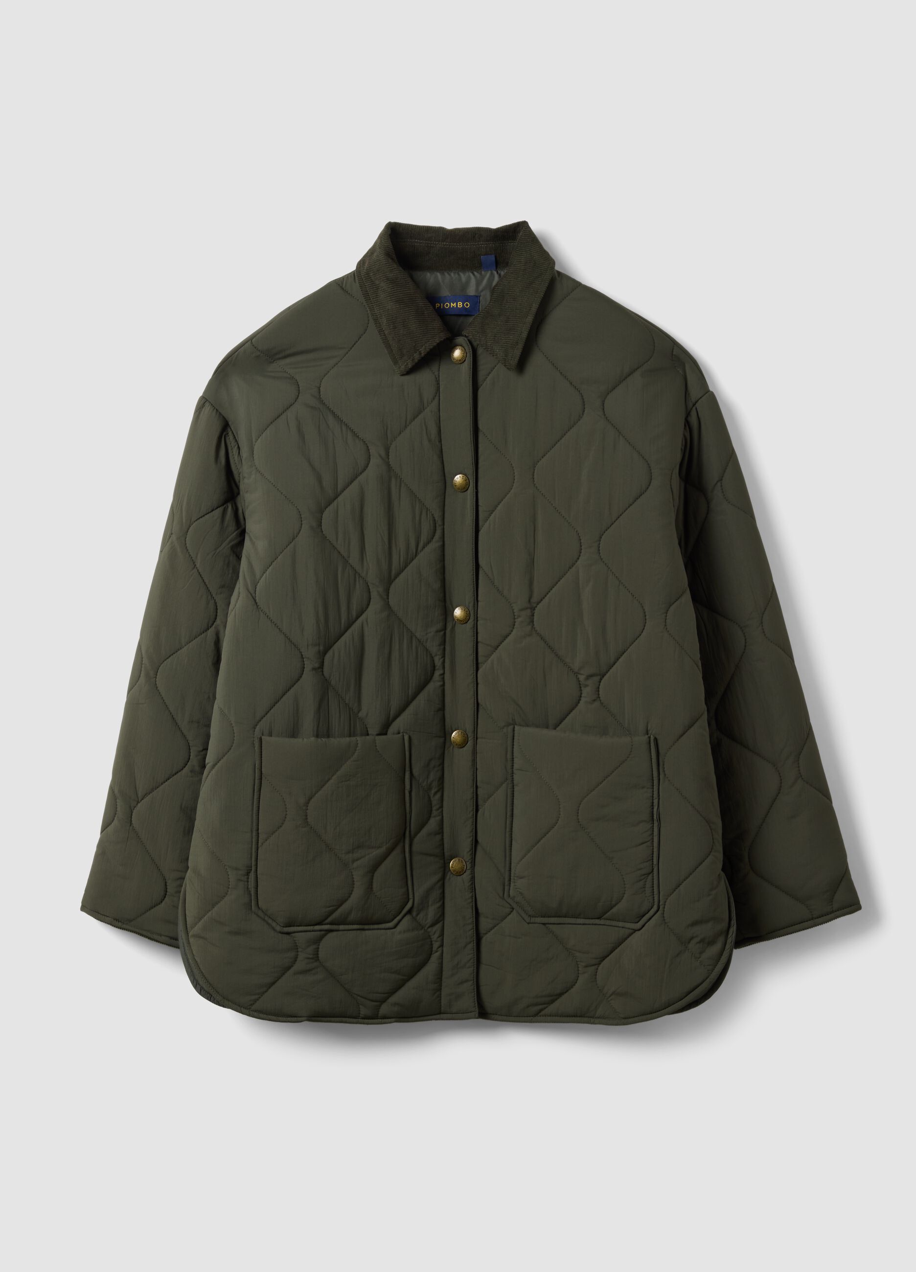 Green quilted padded jacket with buttons