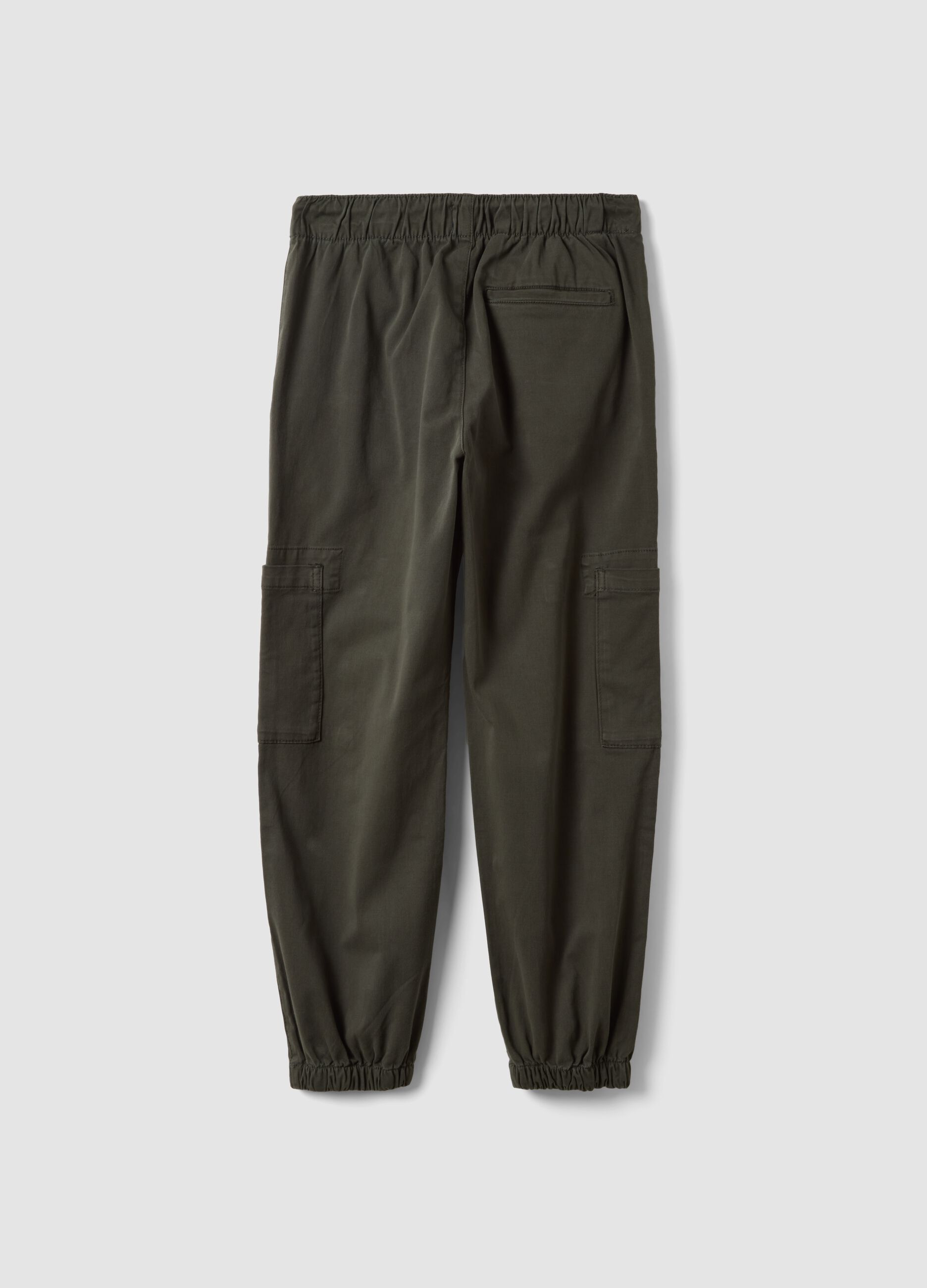 Green stretch cotton cargo joggers