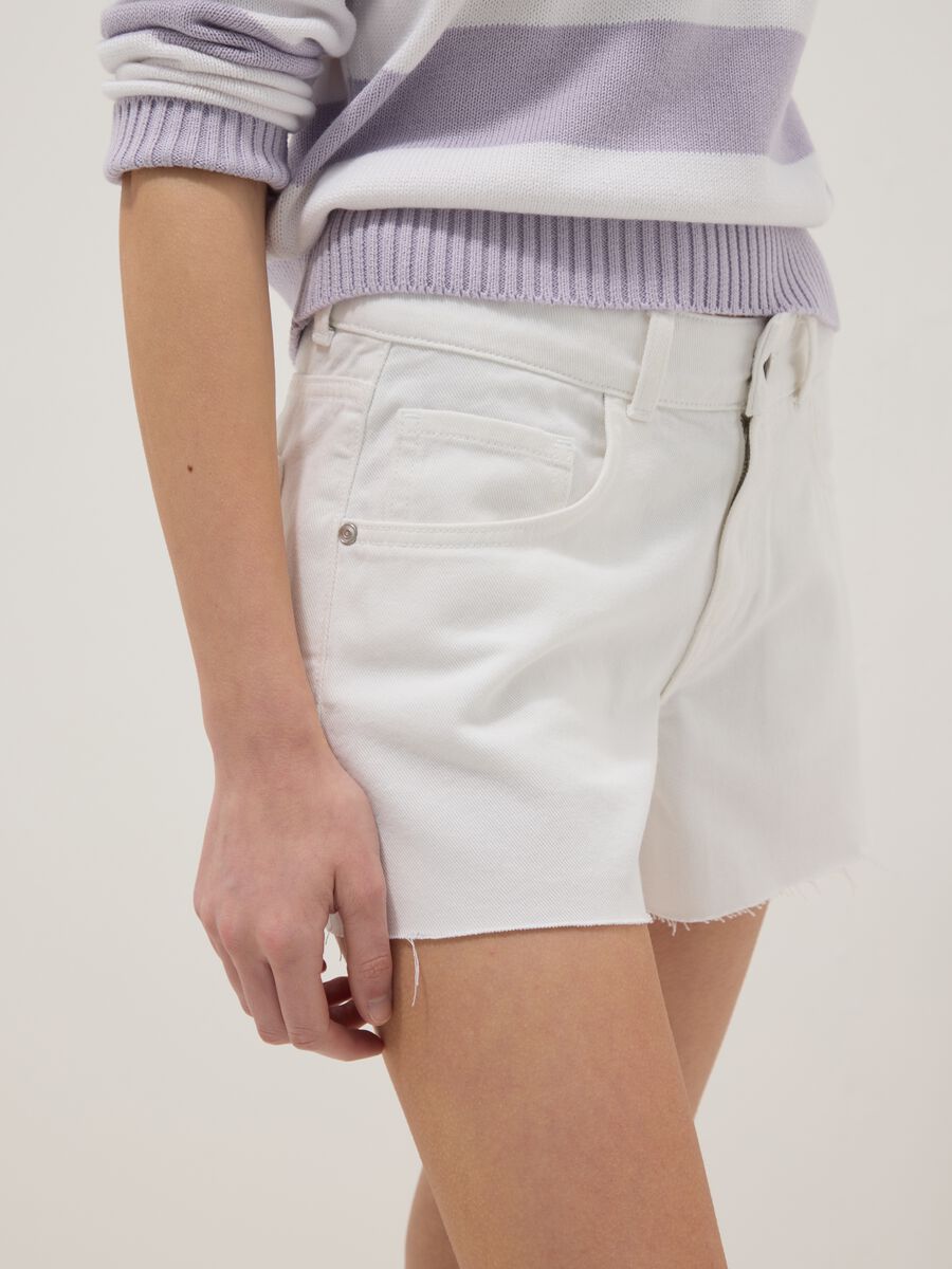 White pure cotton five-pocket shorts_2