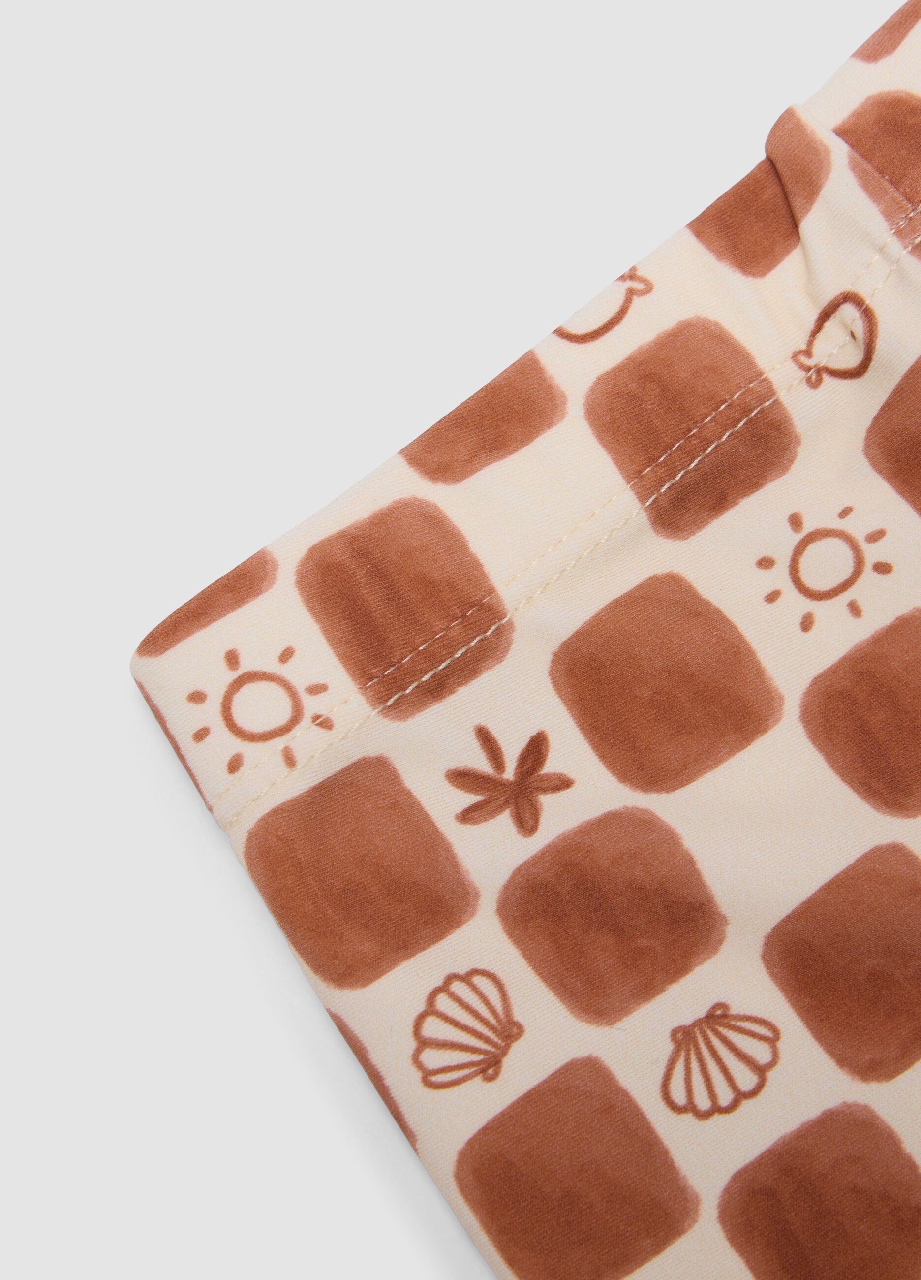 Brown checked stretch fabric boxer swim shorts for baby boy