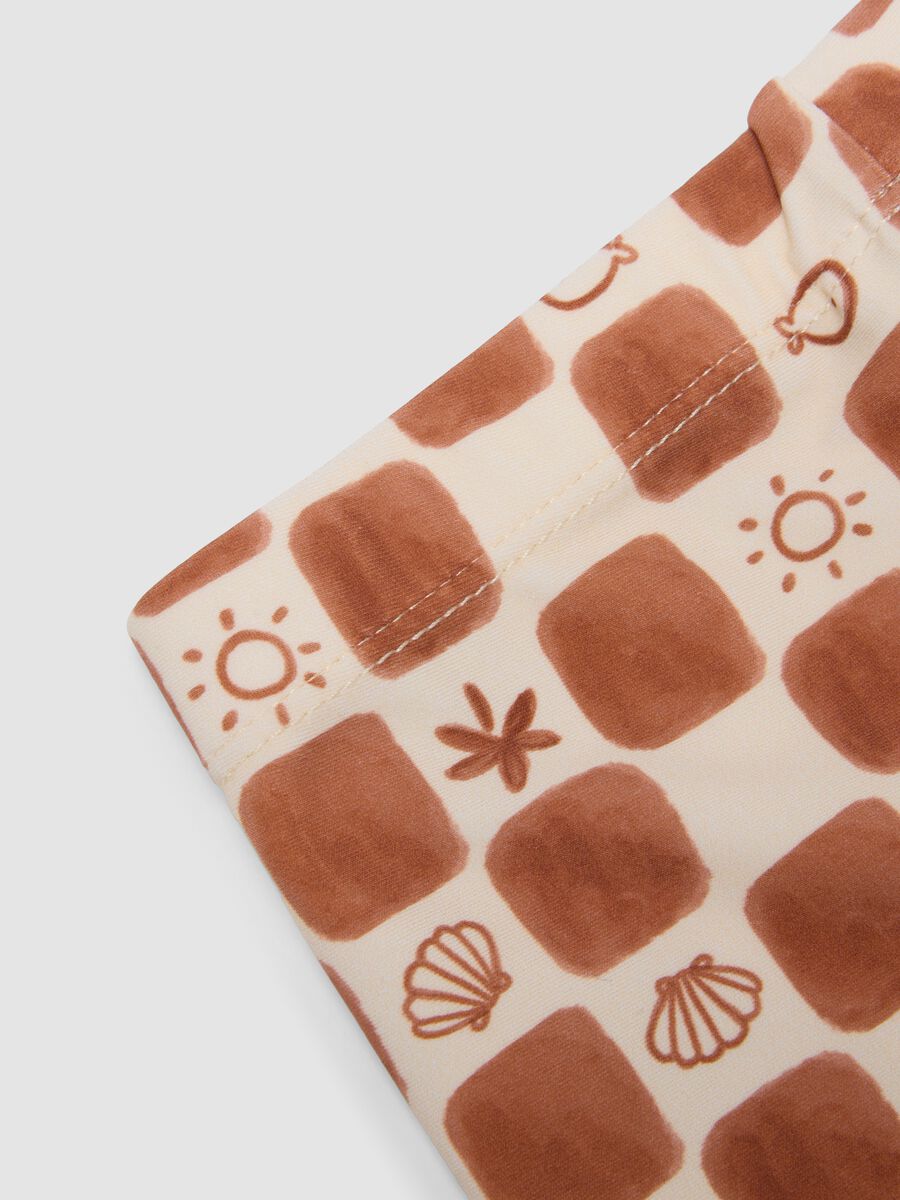 Brown checked stretch fabric boxer swim shorts for baby boy_3