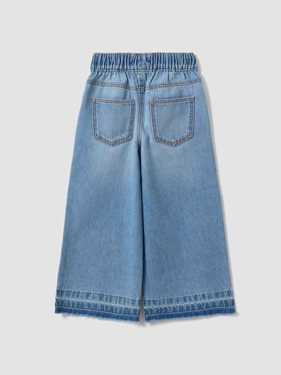 Light Blue Wide-Leg 100% Cotton Jeans with Elasticated Waistband for Girls_1