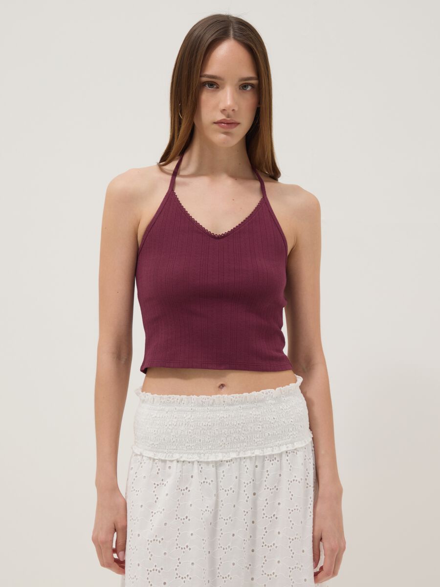 Purple ribbed pure cotton top_1