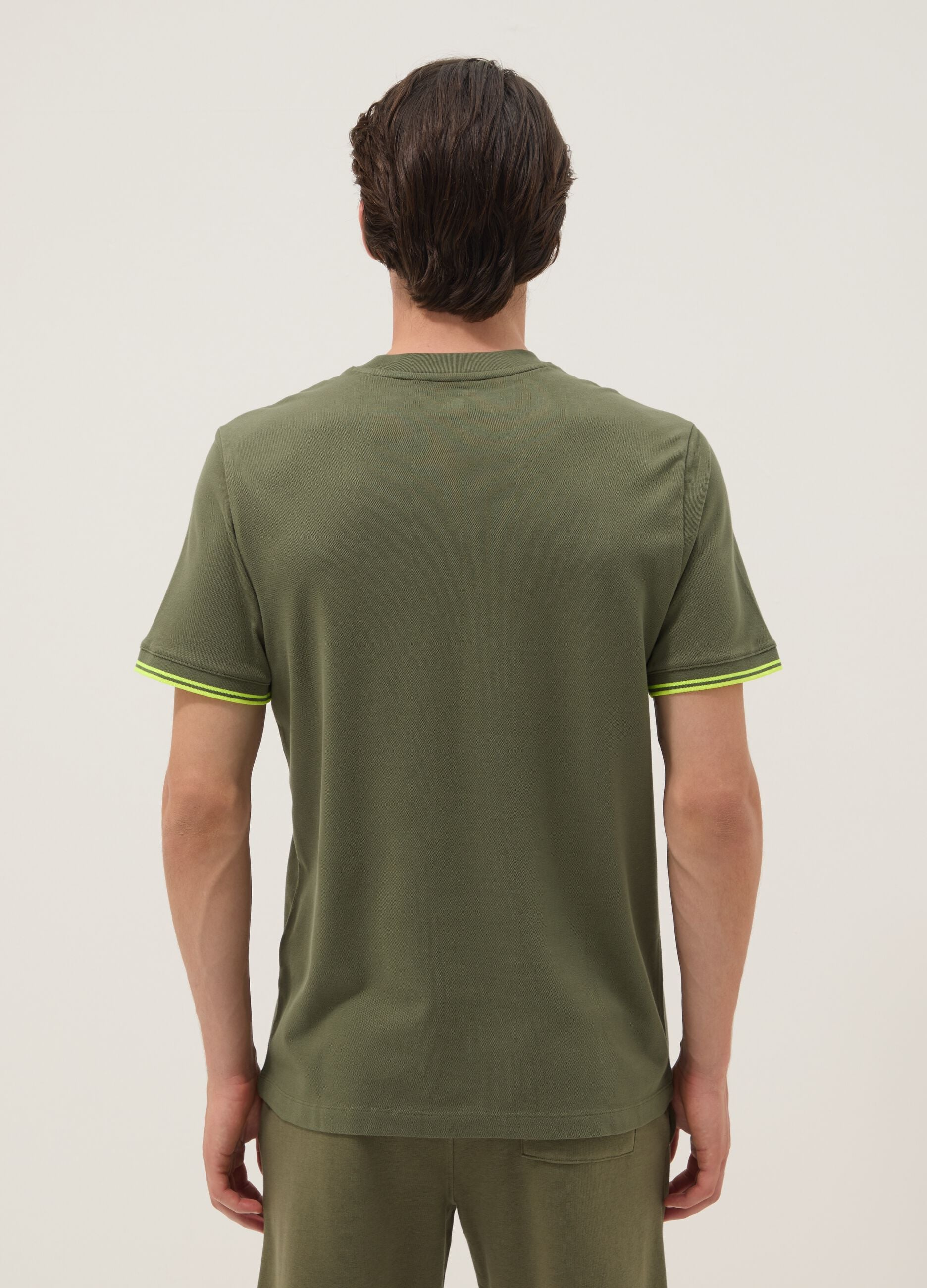 Green stretch cotton T-shirt with chest pocket