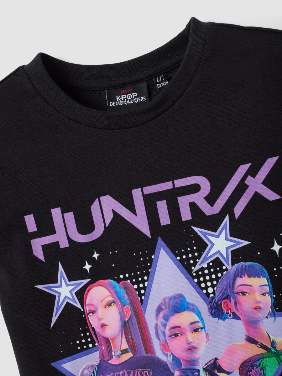 Black pure cotton T-shirt with K-Pop Demon Hunters print for girls_2