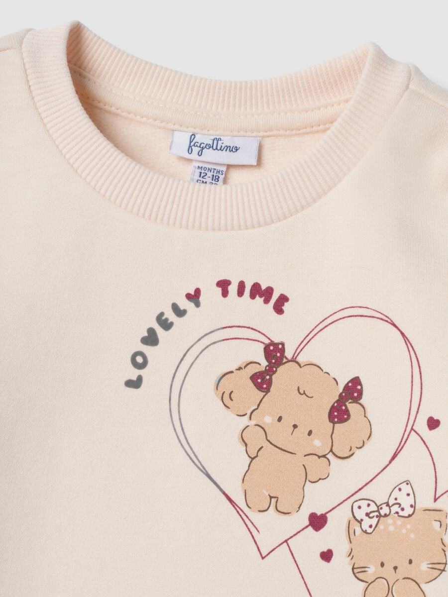 Beige pure cotton printed crew-neck sweatshirt_2