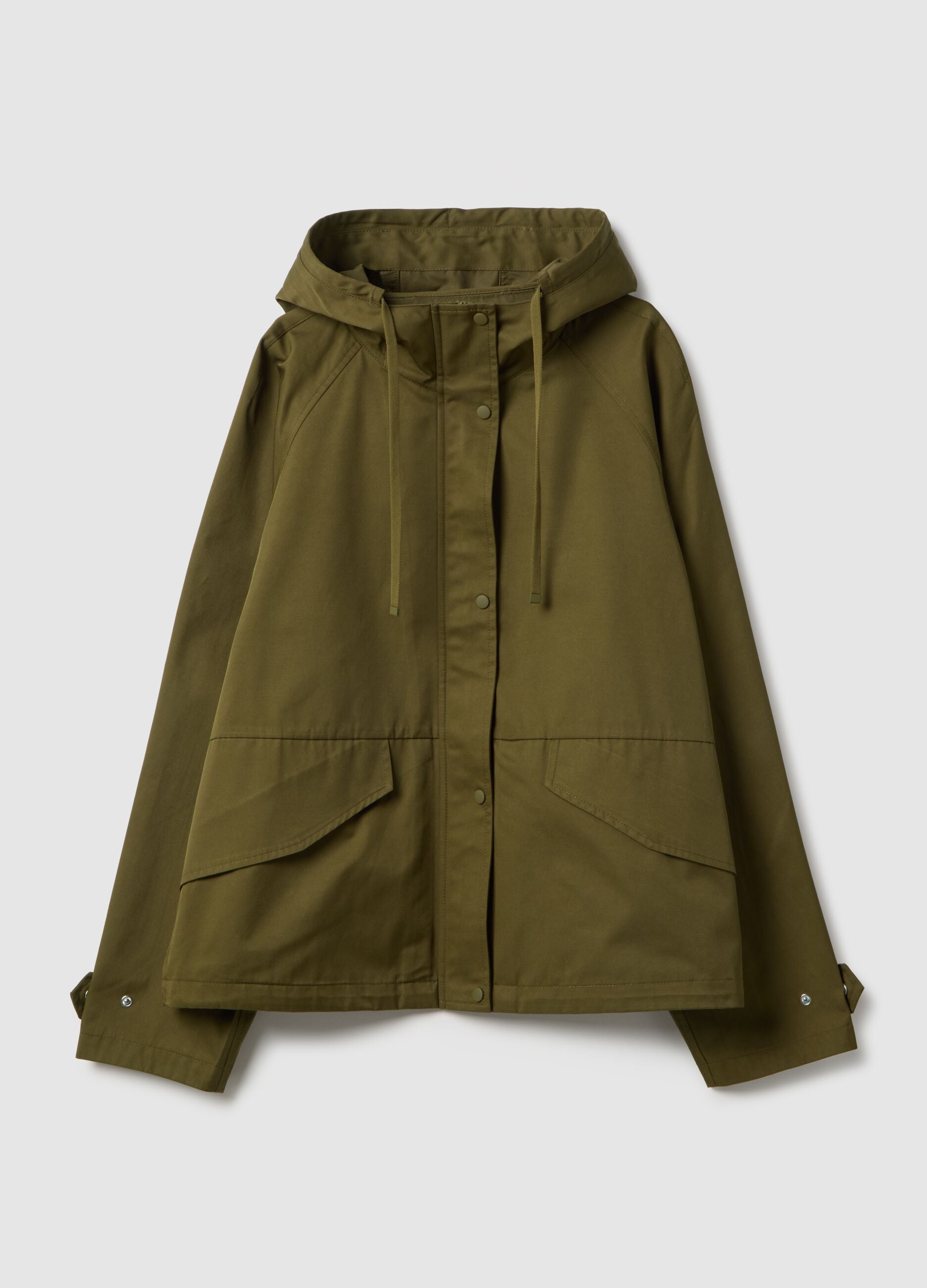Regular fit green cotton blend parka jacket with hood