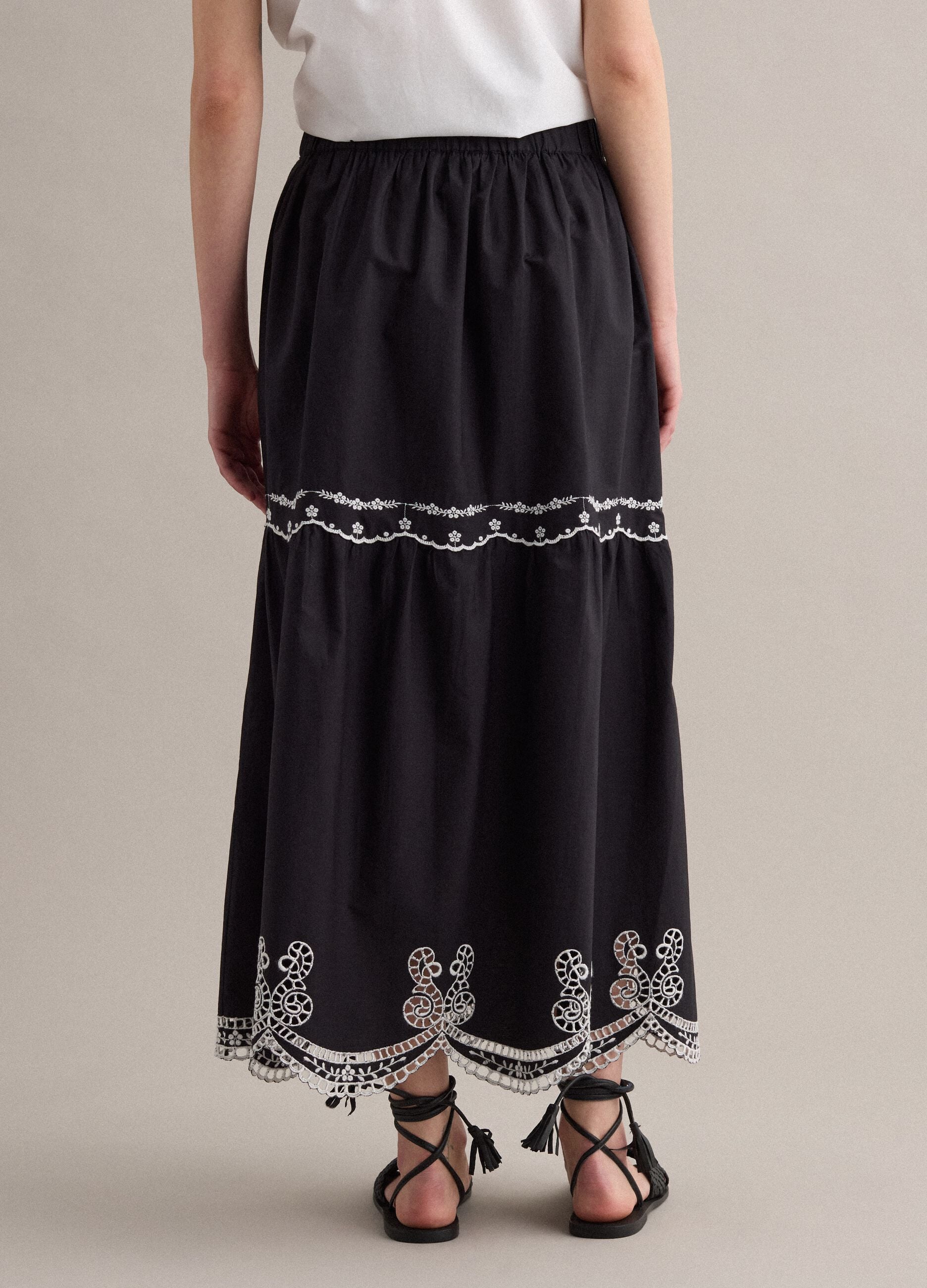 Long blue pure cotton skirt with embroidery