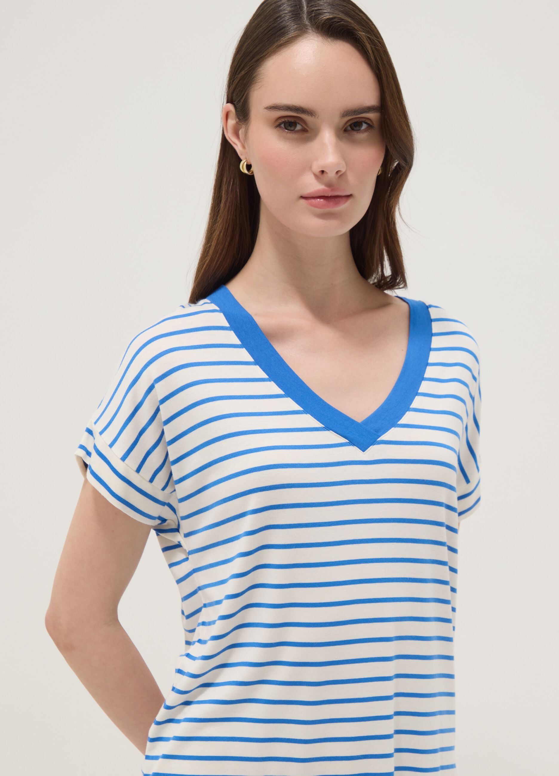 Blue striped stretch viscose T-shirt