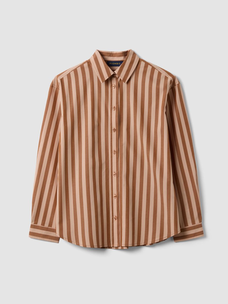 Brown striped pure cotton poplin shirt, regular fit_0