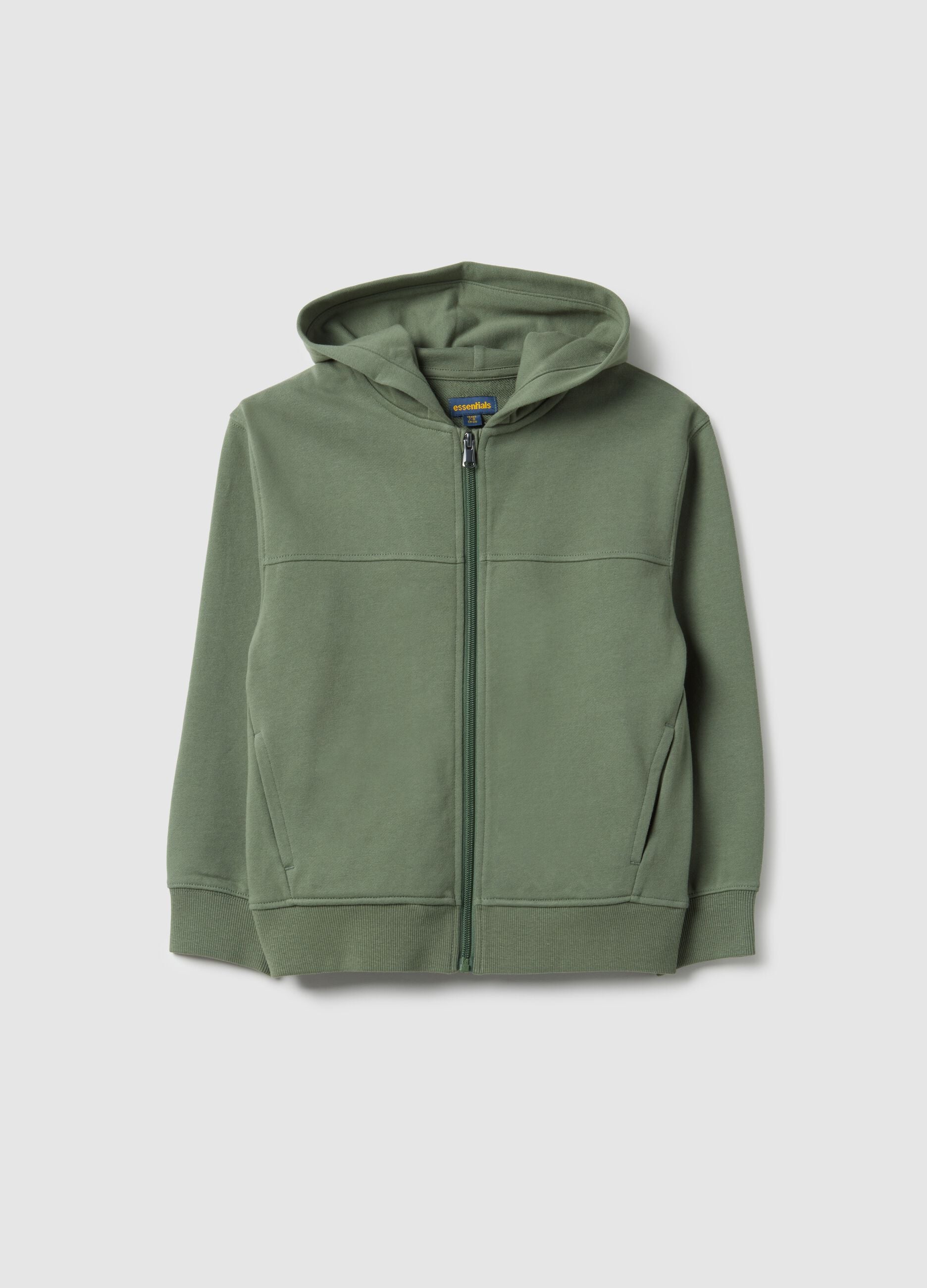 Green hooded sweatshirt with zip for kids in pure cotton regular fit