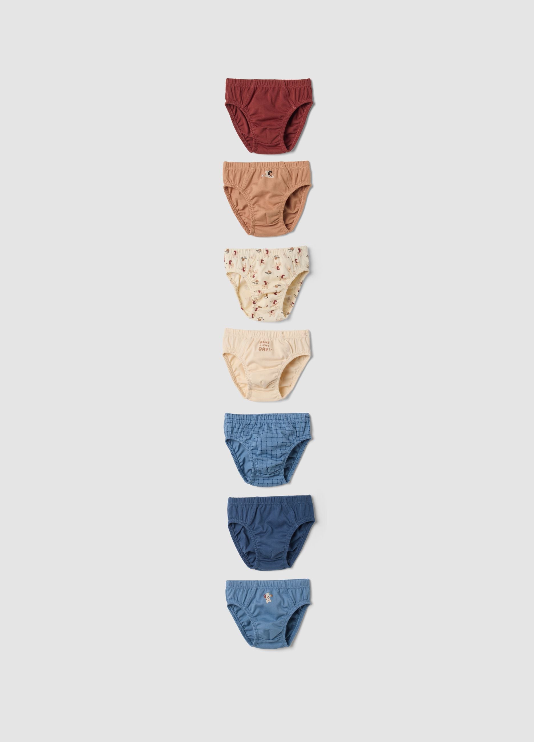 Multipack of seven multicolour organic cotton briefs for babies and toddlers
