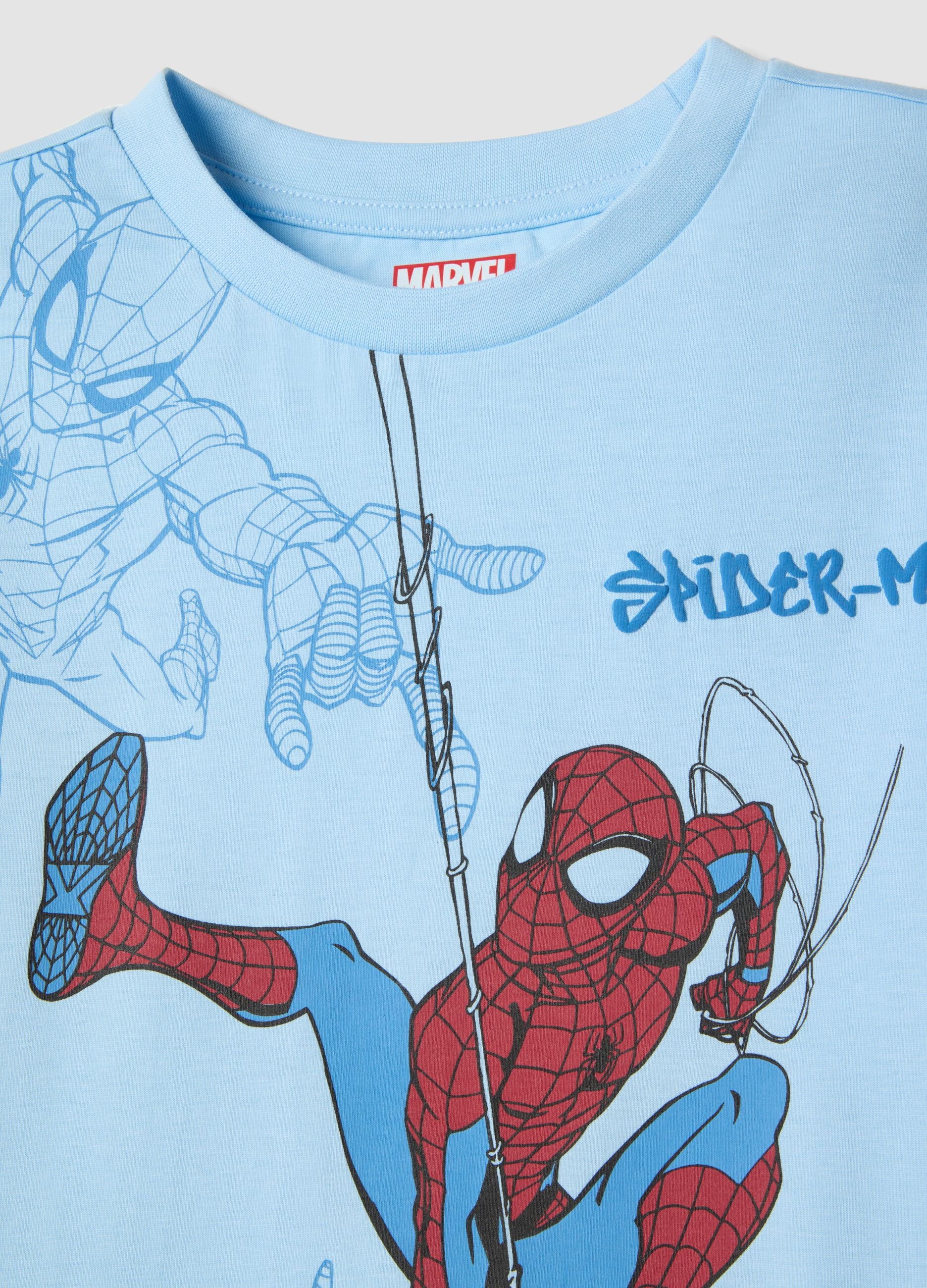 Boys' light blue short pyjamas in pure cotton with Spiderman