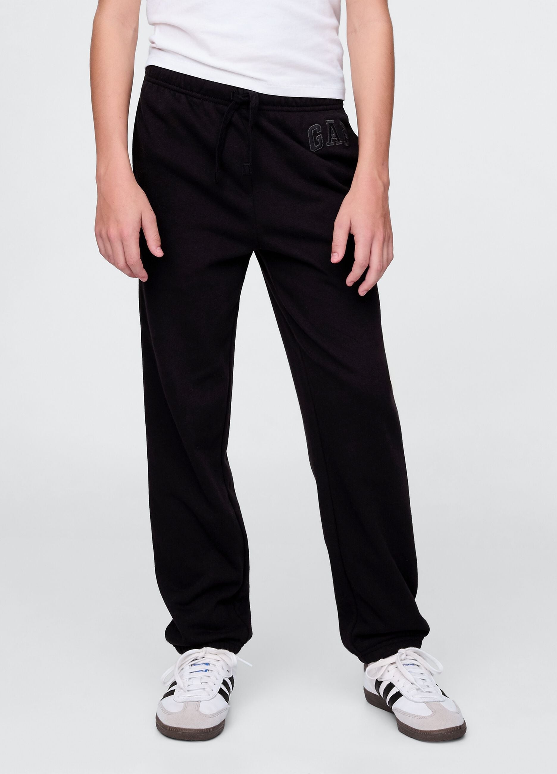 Regular fit black cotton blend jogger trousers for kids