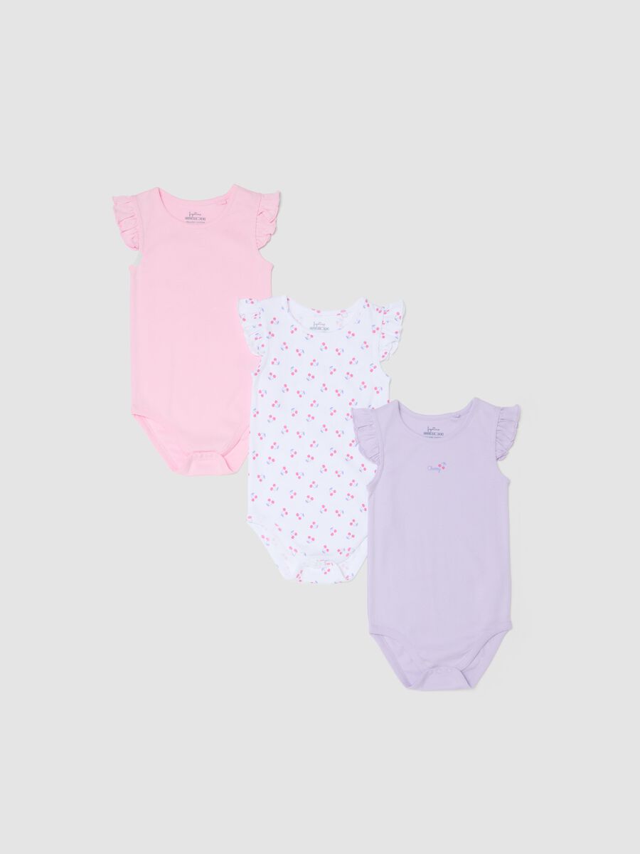Tripack body in puro cotone multicolor da neonata con volant_0