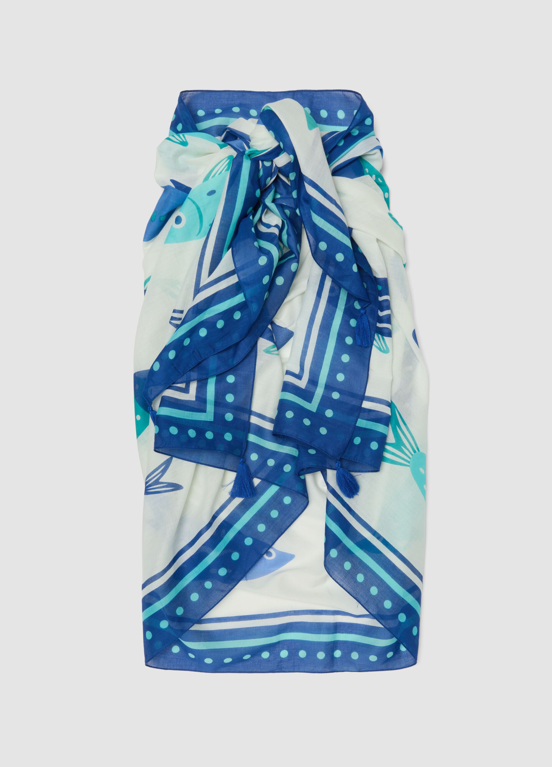 Blue pure cotton pareo with nautical print