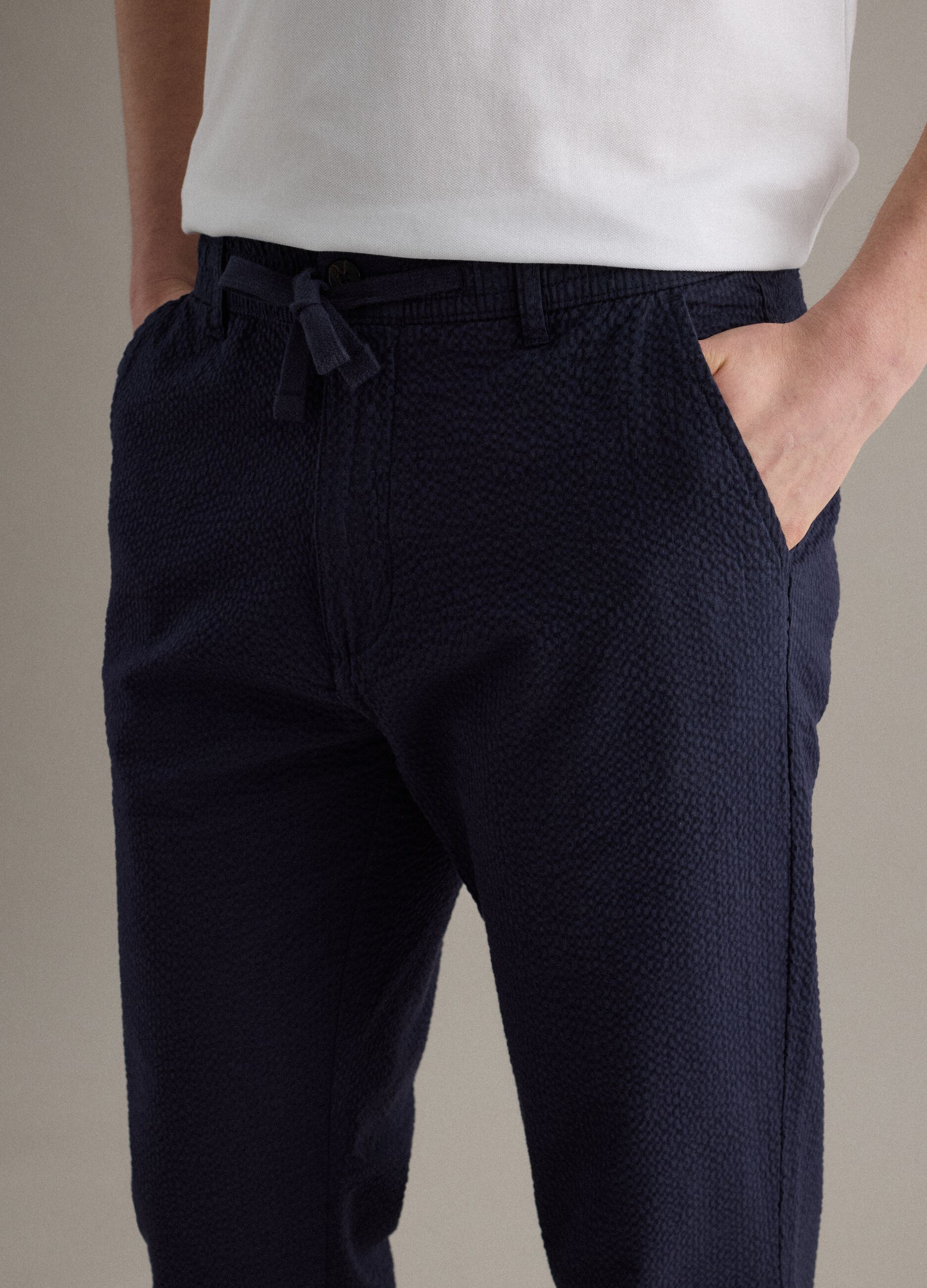 Regular fit blue stretch cotton chino trousers