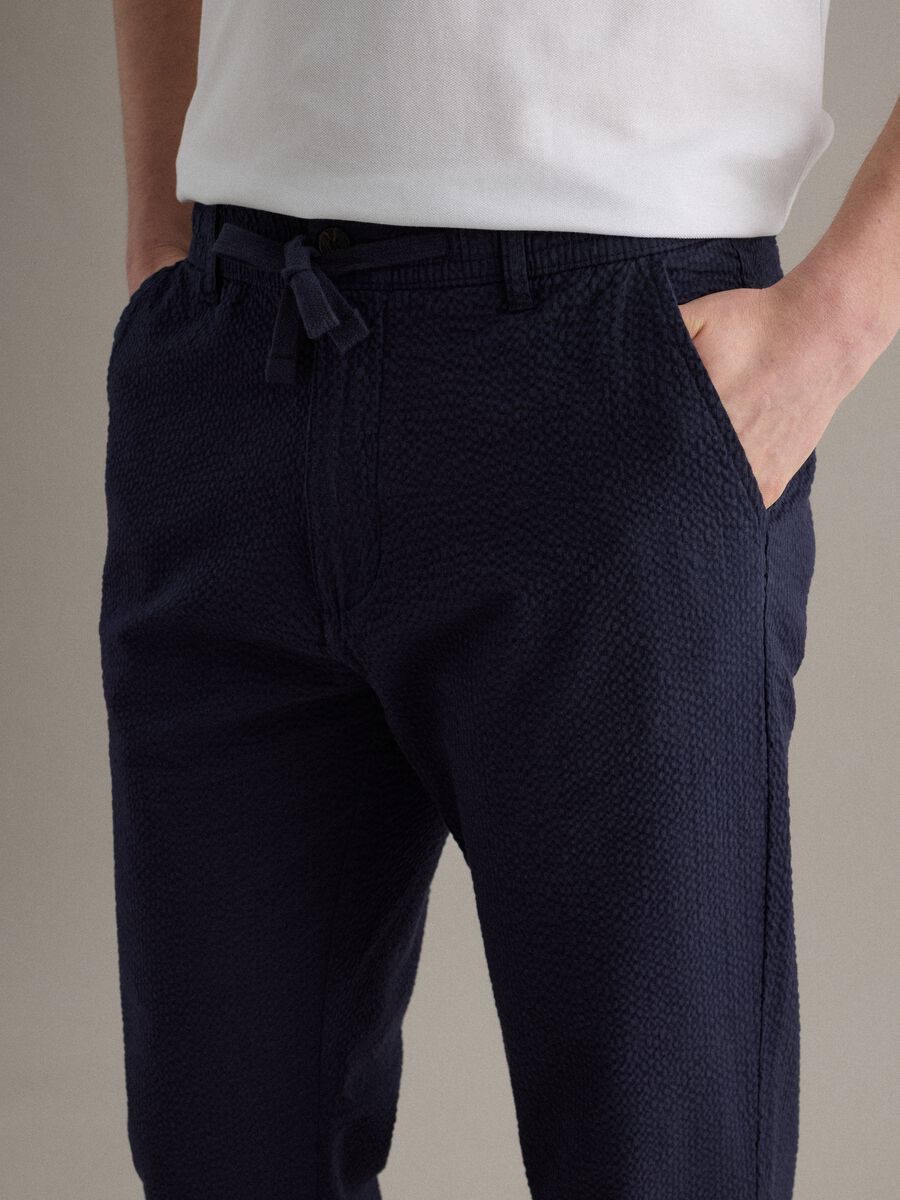 Regular fit blue stretch cotton chino trousers_3