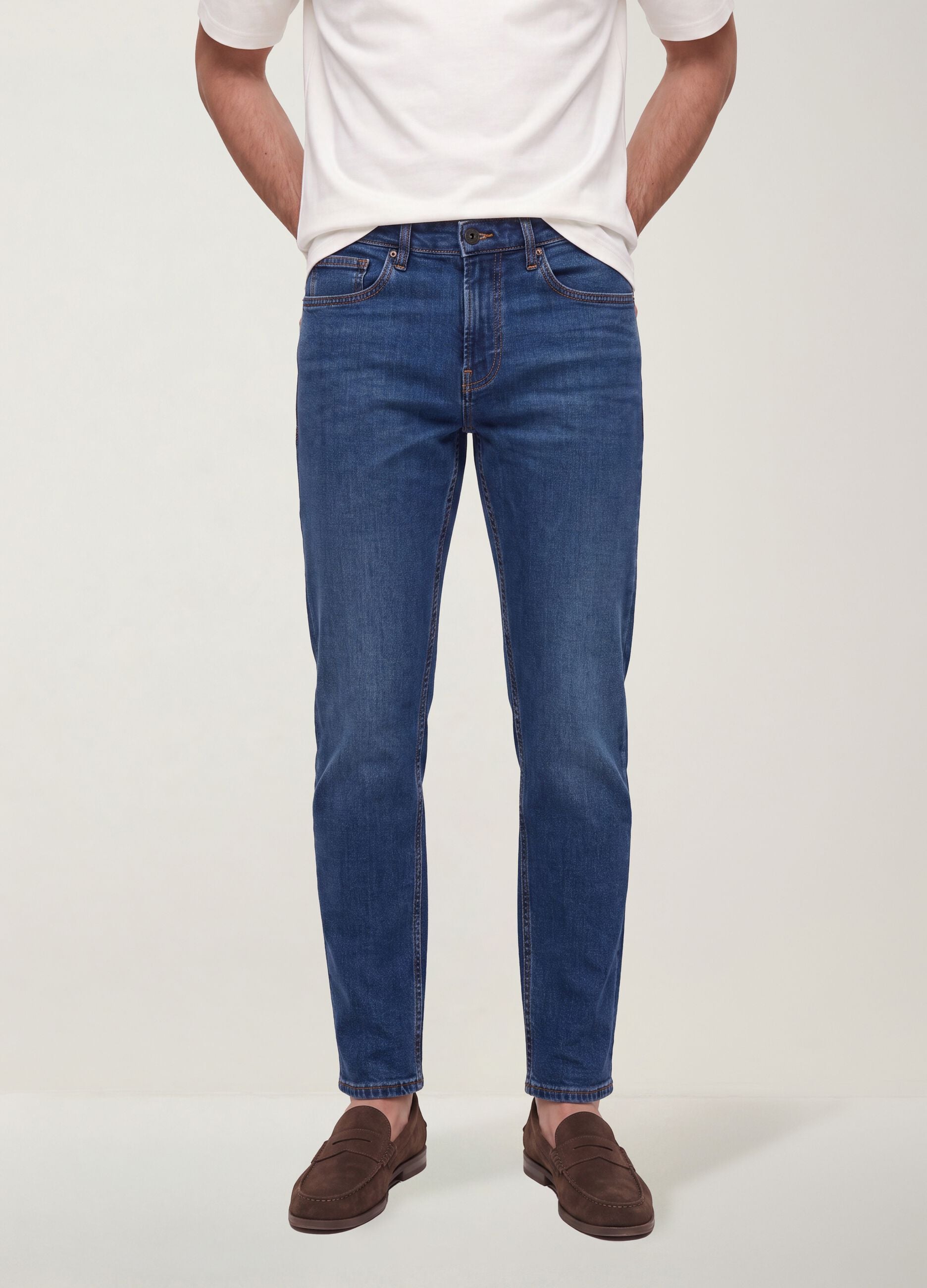 Blue slim-fit stretch cotton jeans