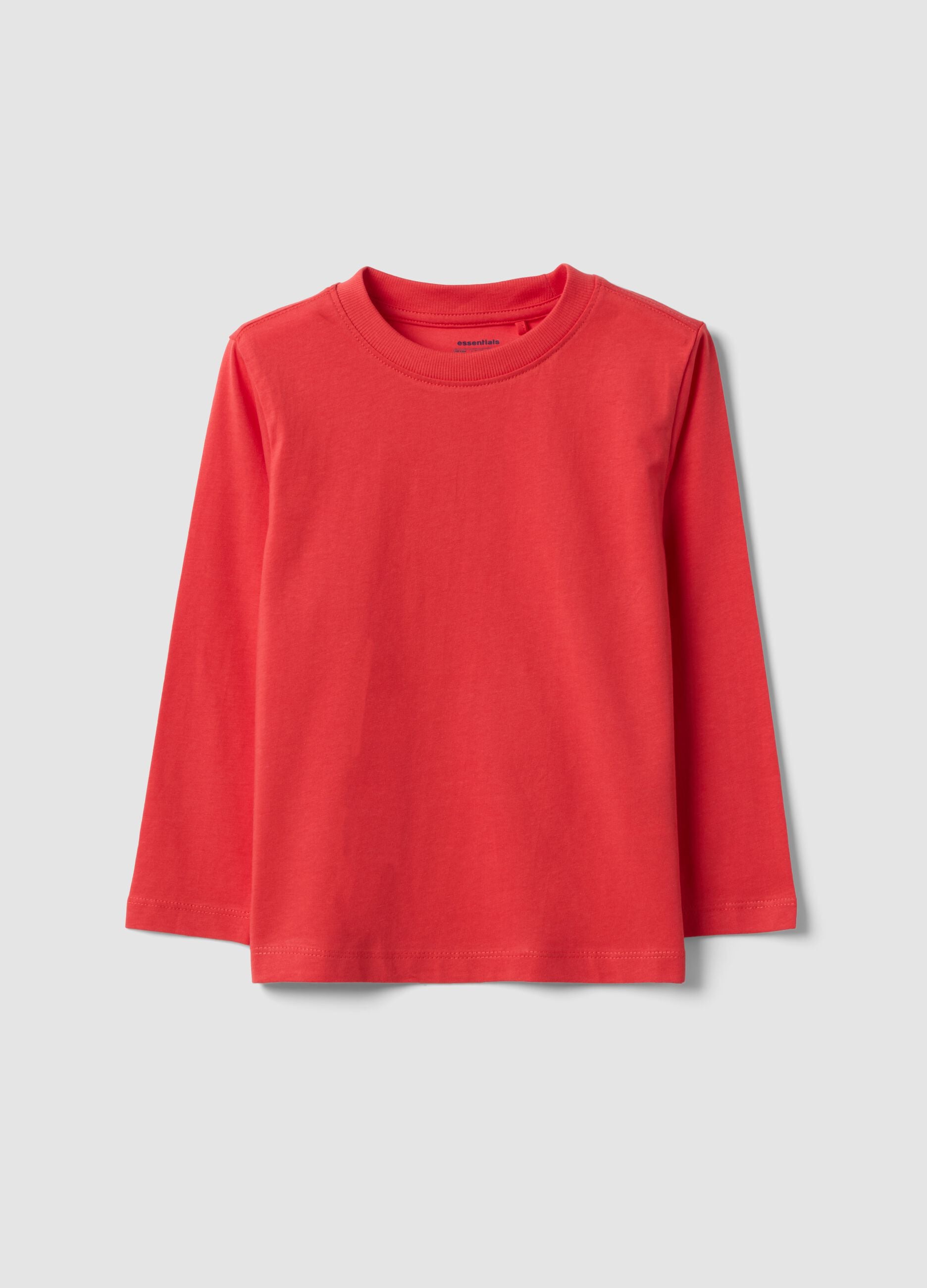 Red pure organic cotton crew-neck T-shirt for boys, regular fit