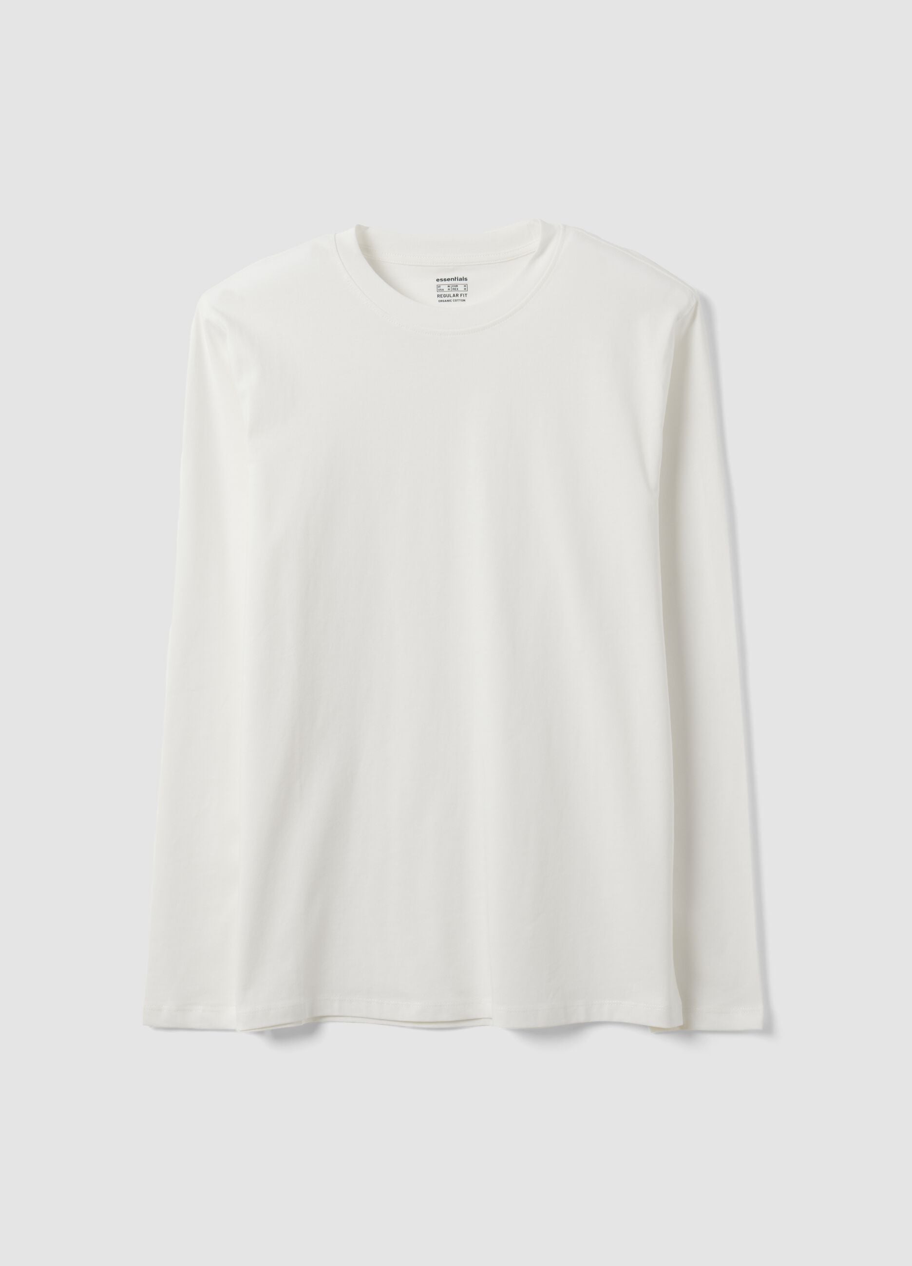 White long-sleeved crew-neck T-shirt in pure organic cotton