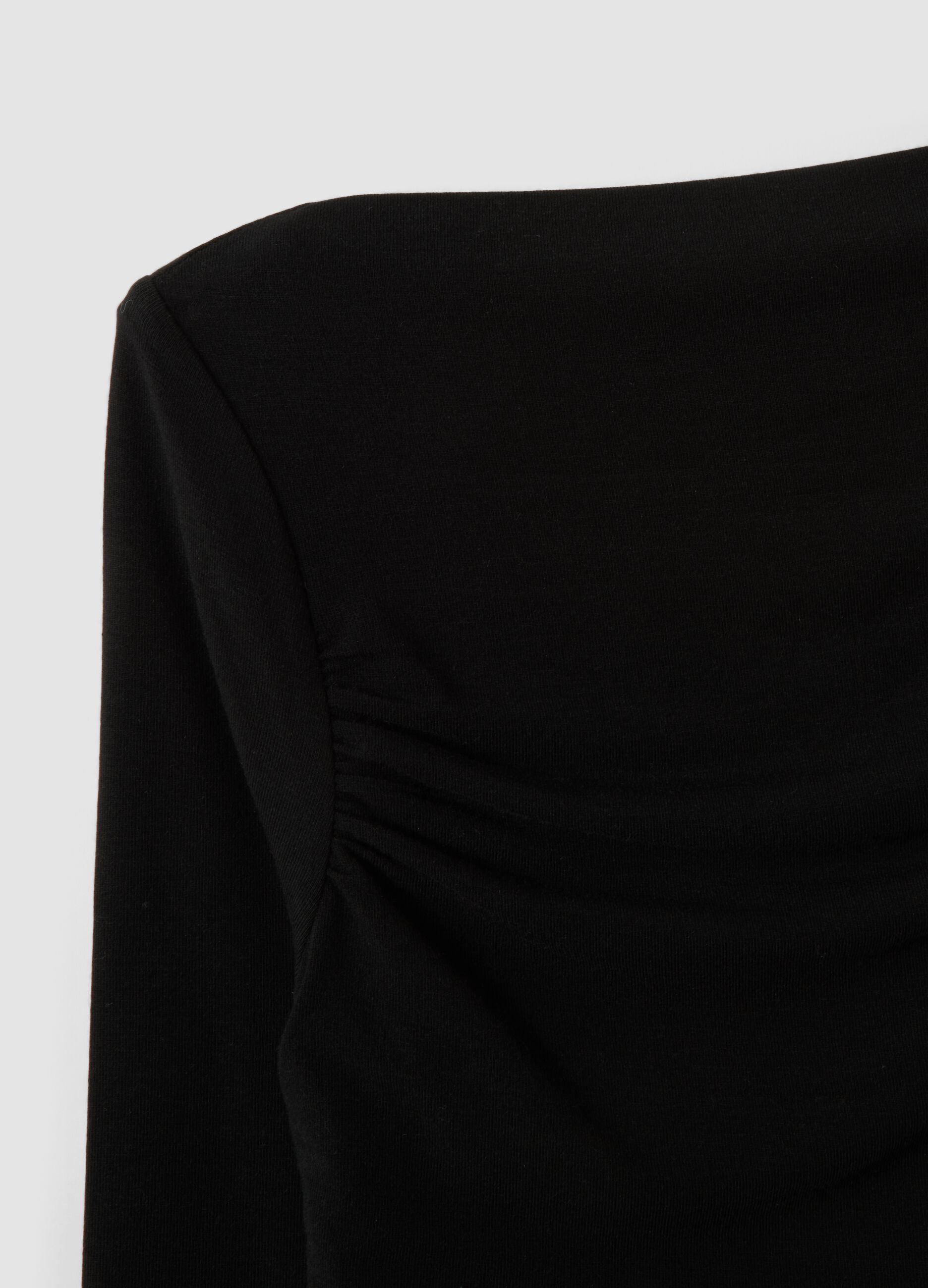 Black stretch viscose, silk and wool T-shirt with draping