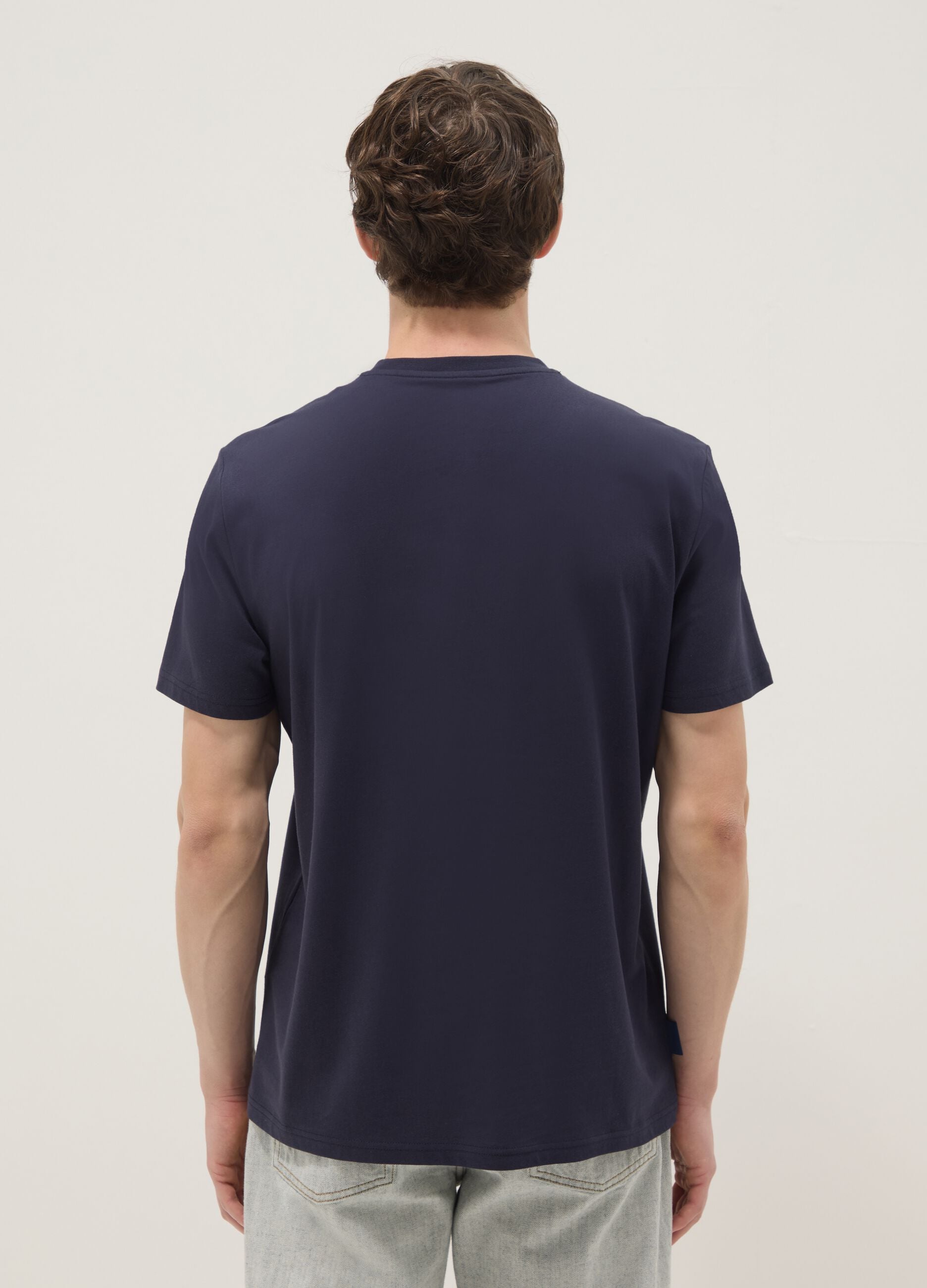 Blue pure cotton regular-fit short-sleeve T-shirt