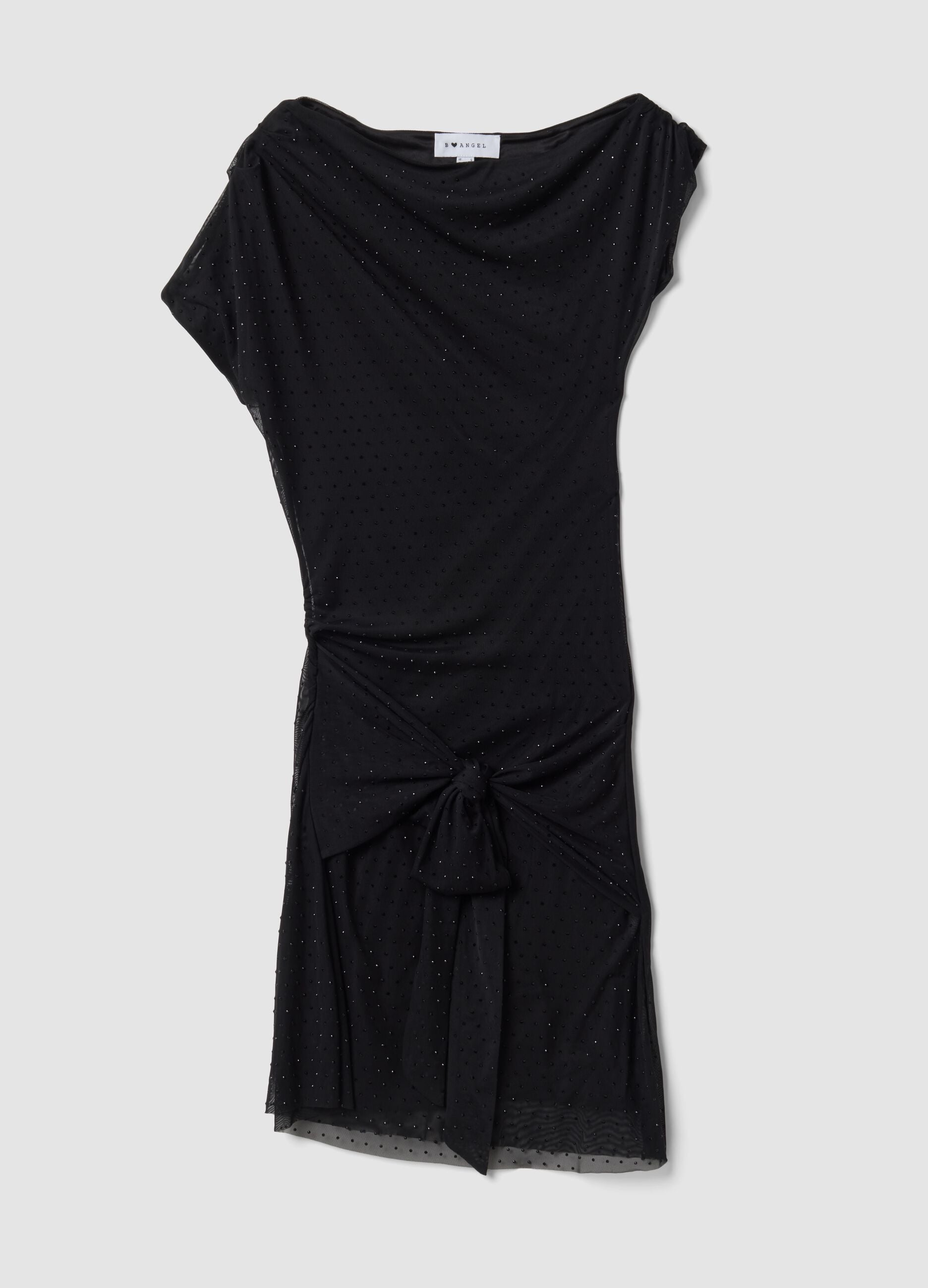 Black stretch dress with draped detail, regular fit