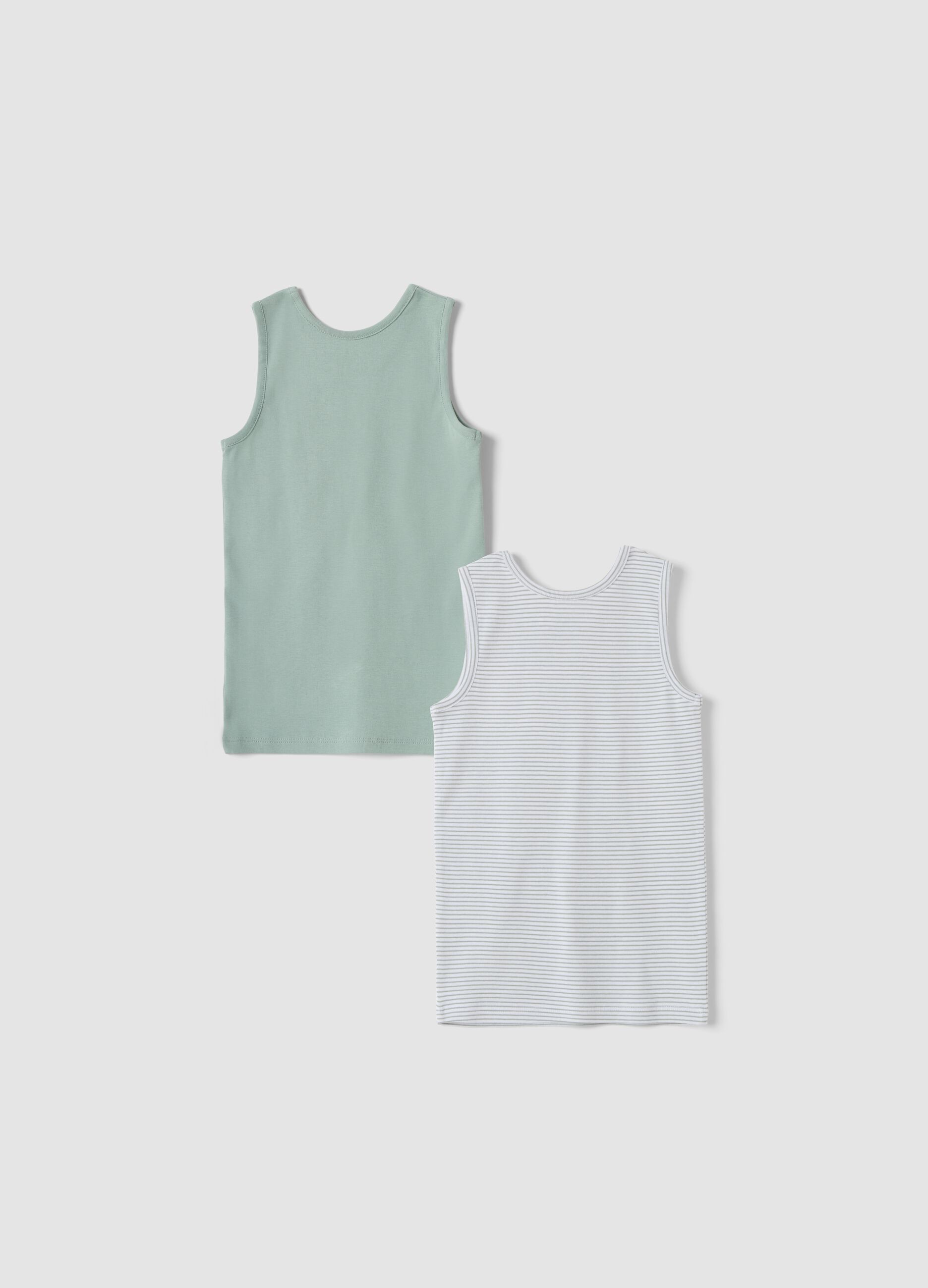 2-pack grey and green striped vests in pure organic cotton