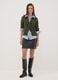 Short black A-line skirt with decorative flap pockets_0
