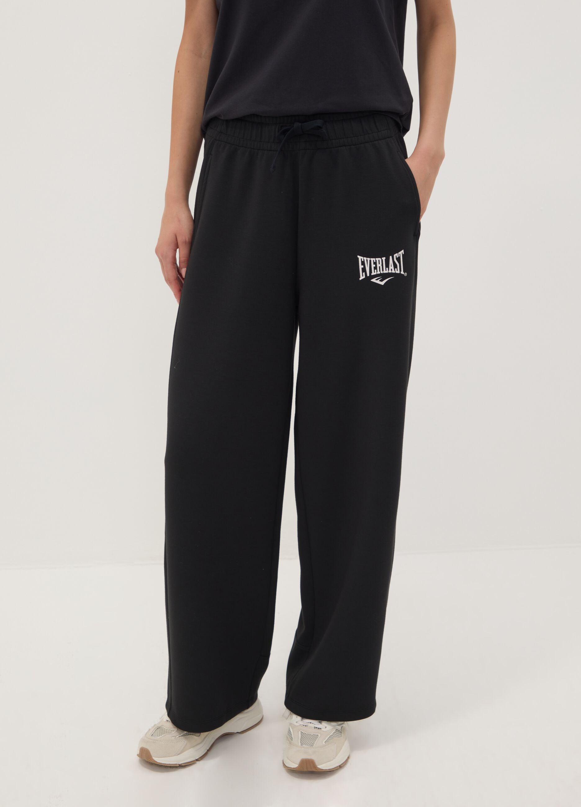 Black regular-fit stretch viscose jersey trousers