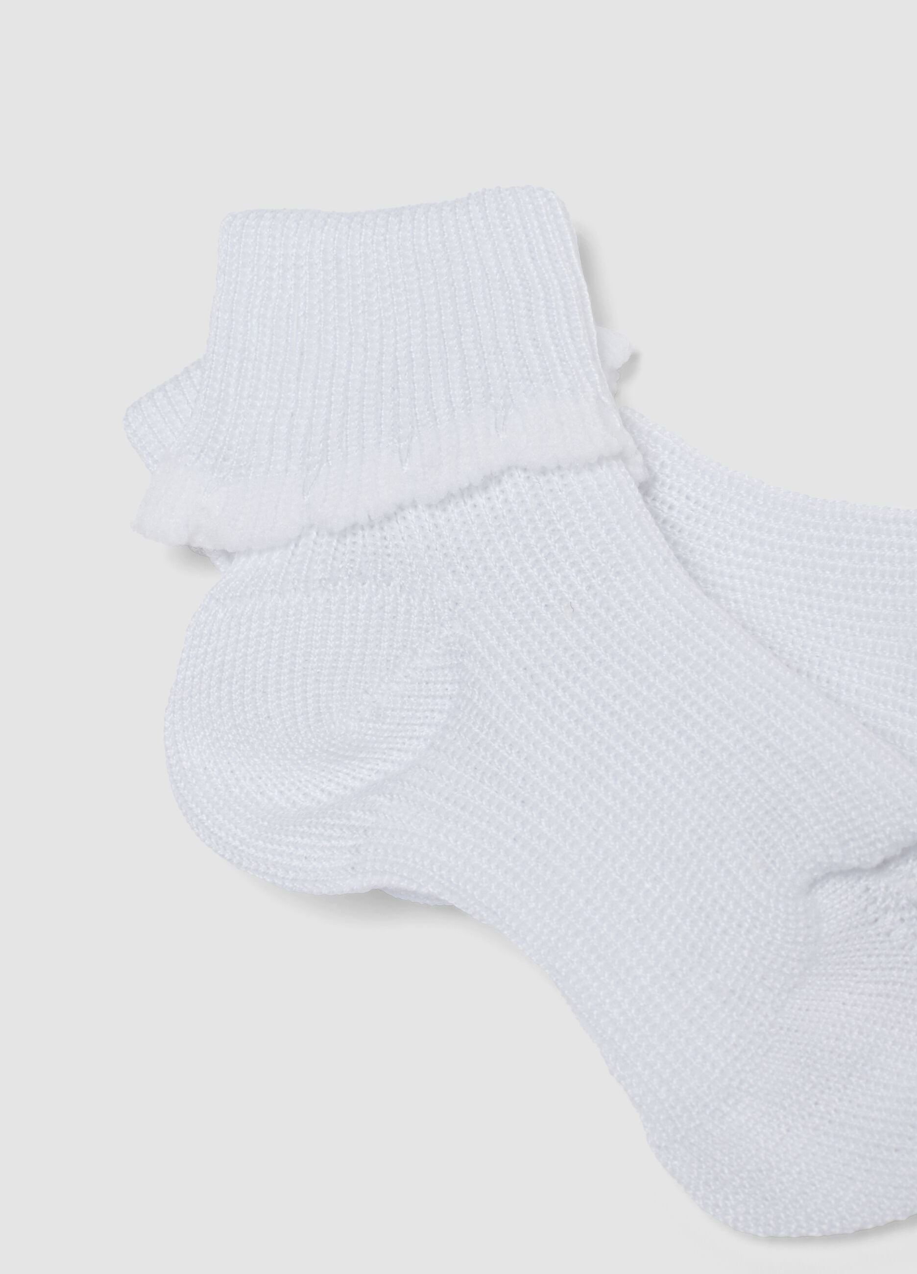 Twin-Pack White Baby Cotton Mix Socks with Embroidered Edge