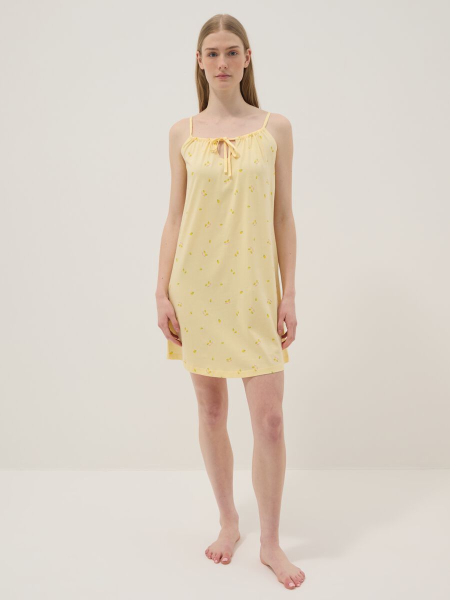 Camicia da notte in puro cotone gialla con spalline e stampe limoni_1