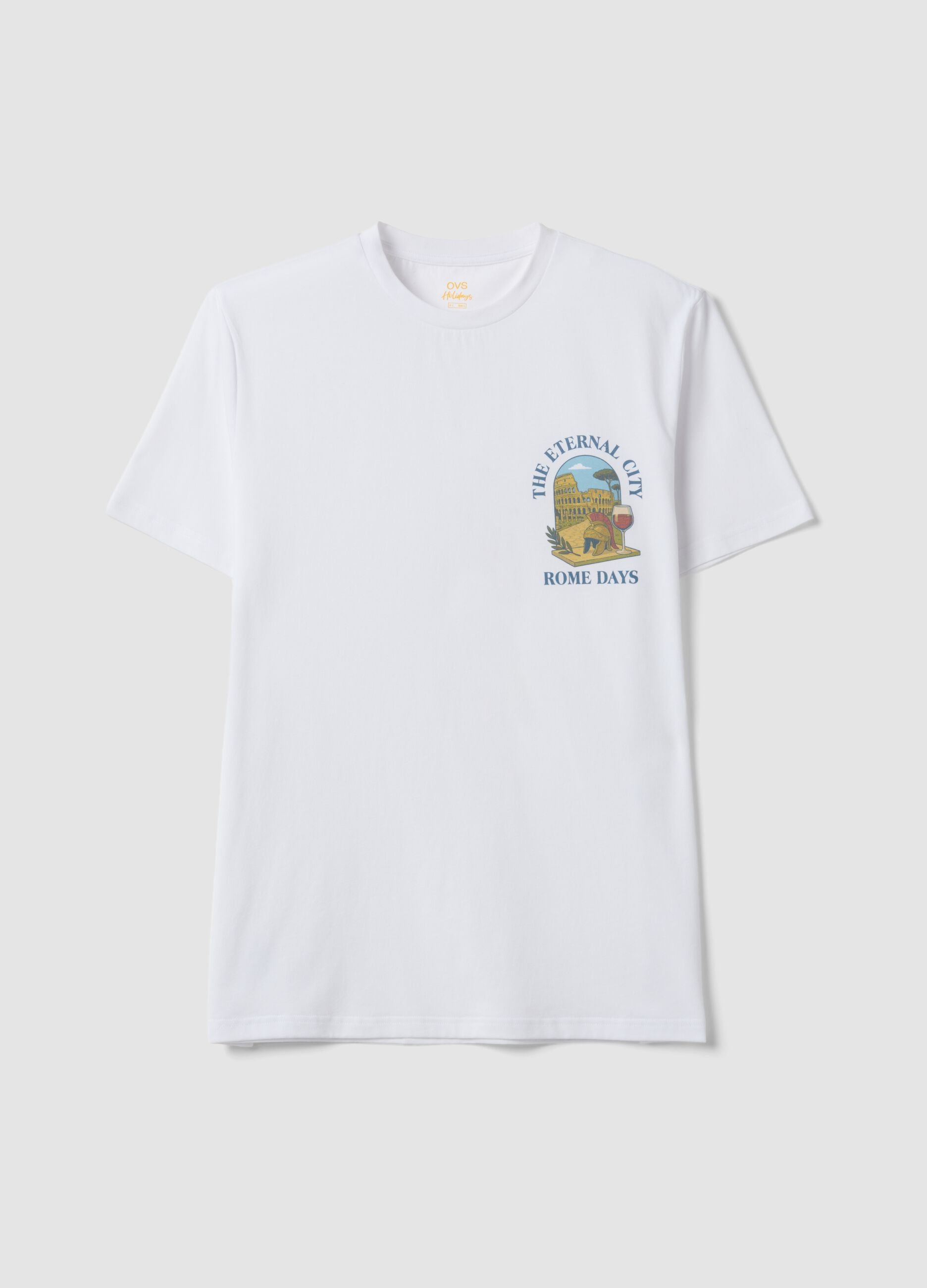 White short-sleeve pure cotton T-shirt, regular fit