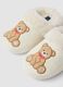 White slippers with embroidered teddy bear for girls_1