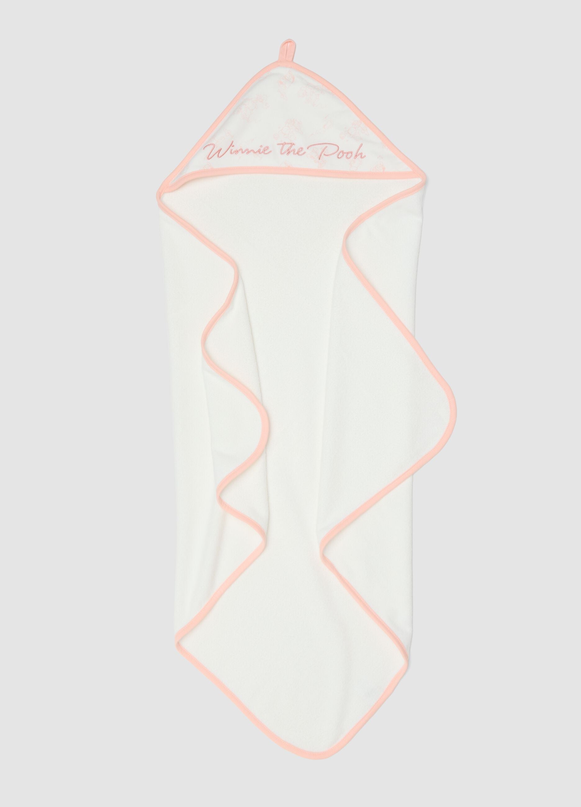 White organic cotton-blend baby girls&rsquo; bathrobe with Winnie-the-Pooh