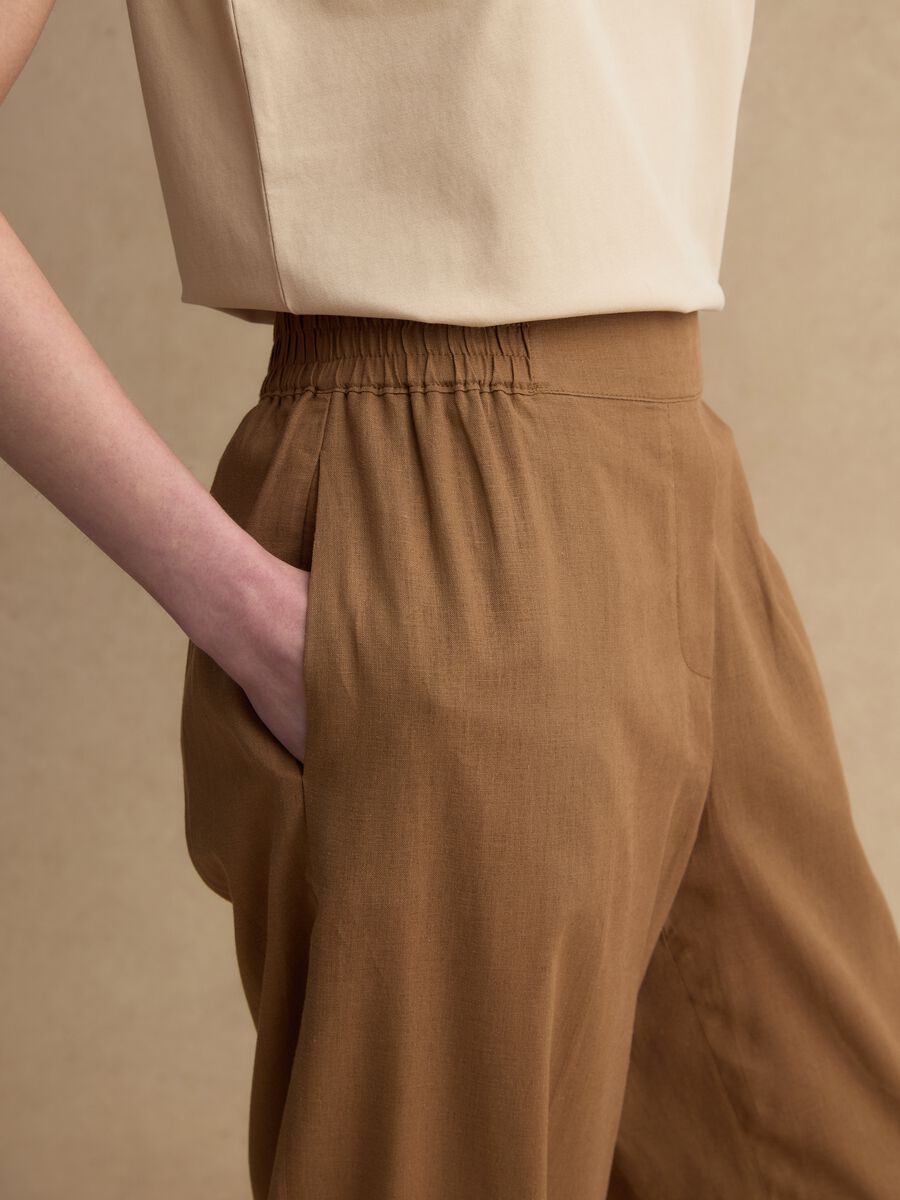 Brown wide leg linen blend trousers_3