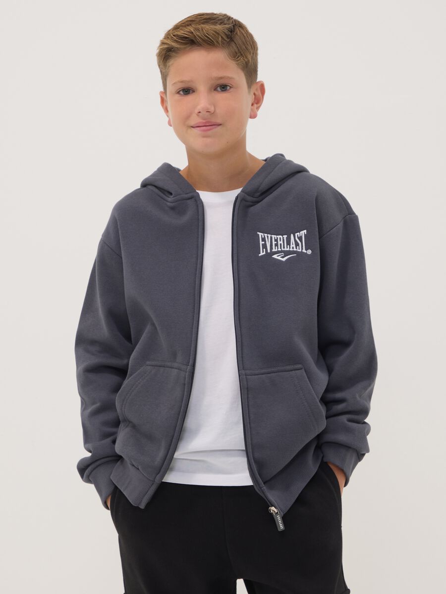 Grey full-zip cotton-blend hooded sweatshirt for boys_1