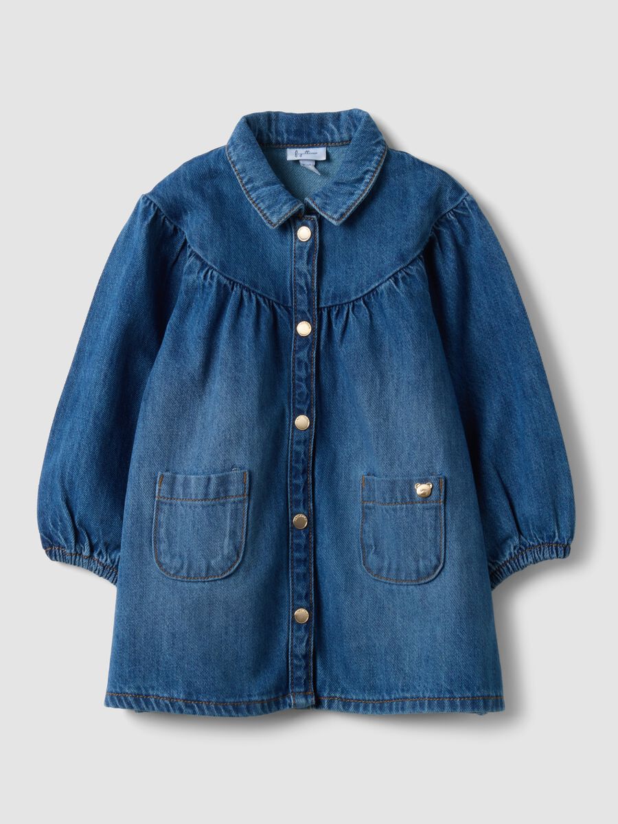 Blue denim cotton-viscose blend crew-neck dress for baby girl_0